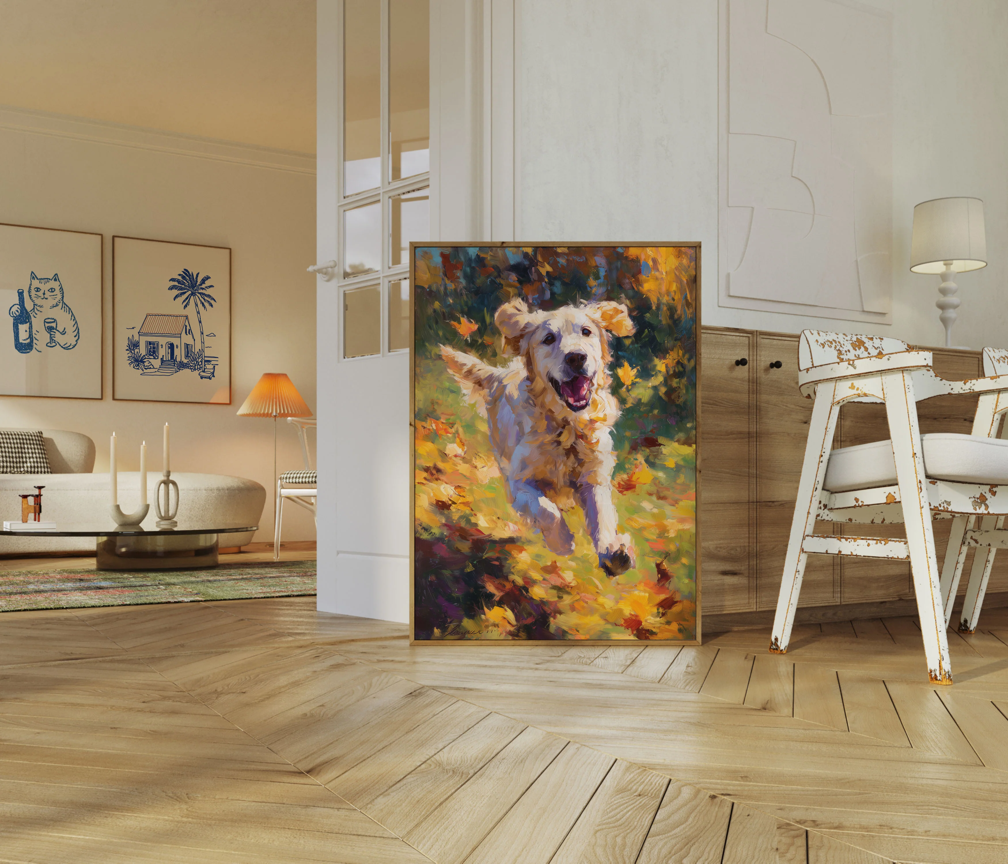 Happy Dog Running Through Flowers Poster - Image 5