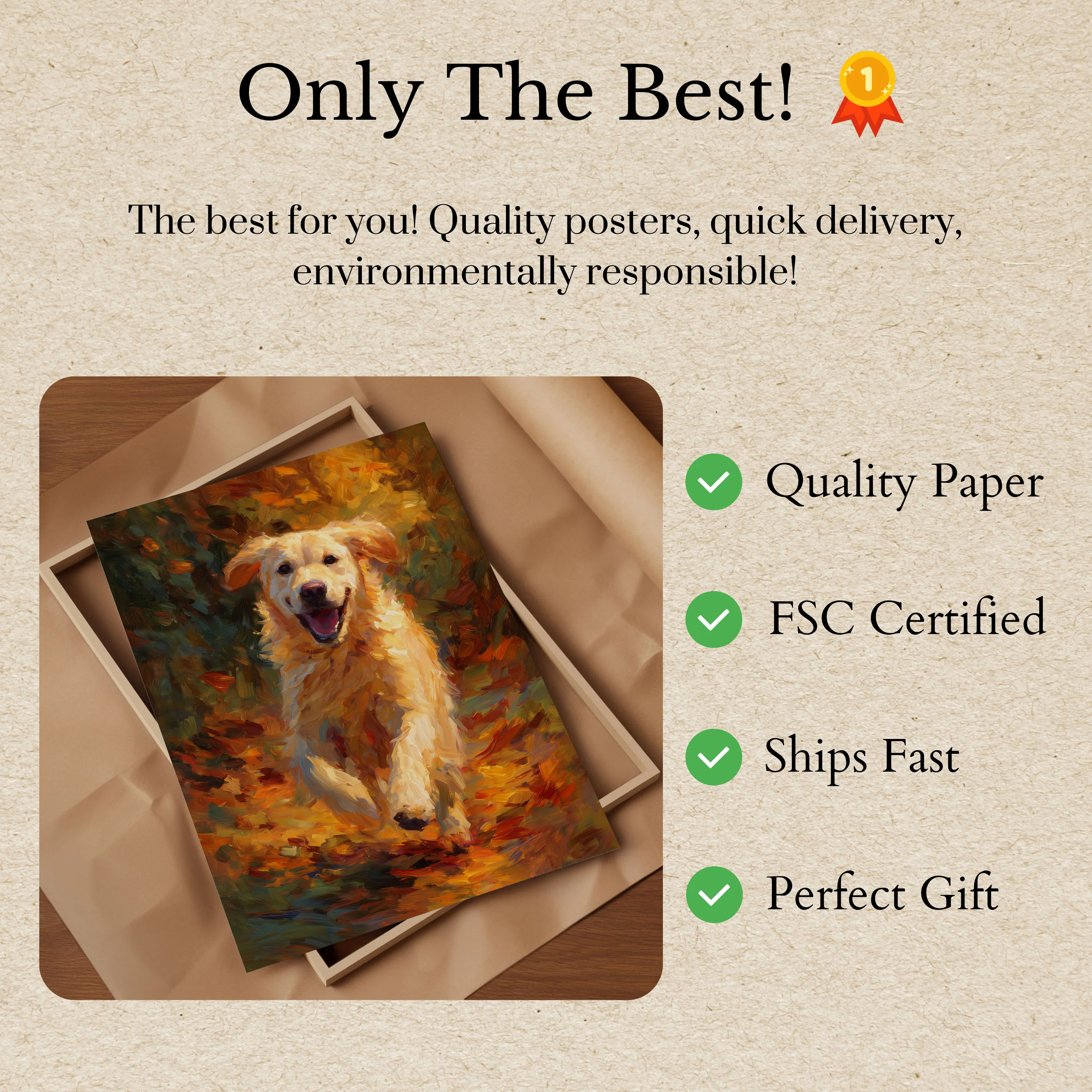 Happy Golden Retriever Autumn Poster - Image 3