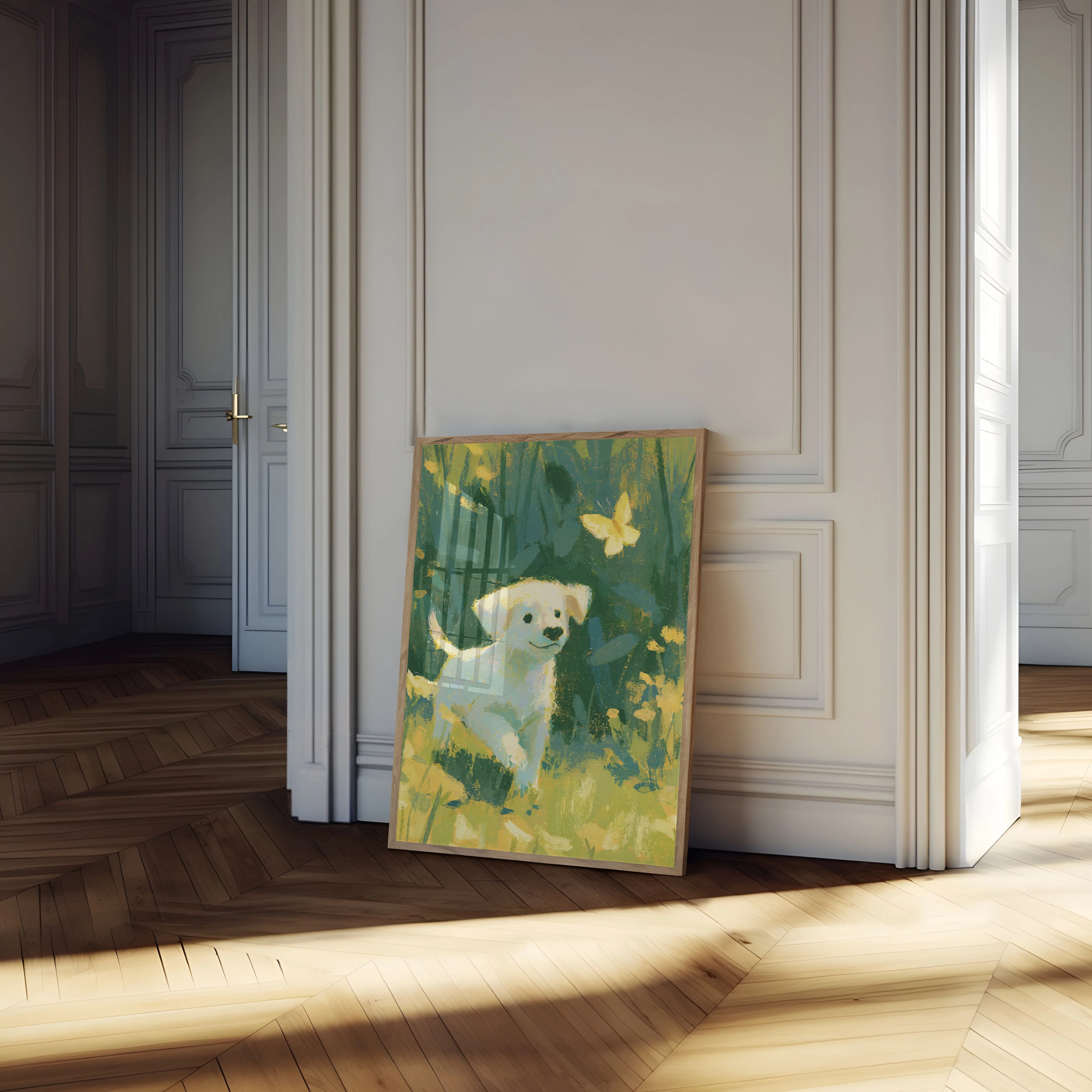 Happy Puppy in Daffodil Garden Poster - Image 4