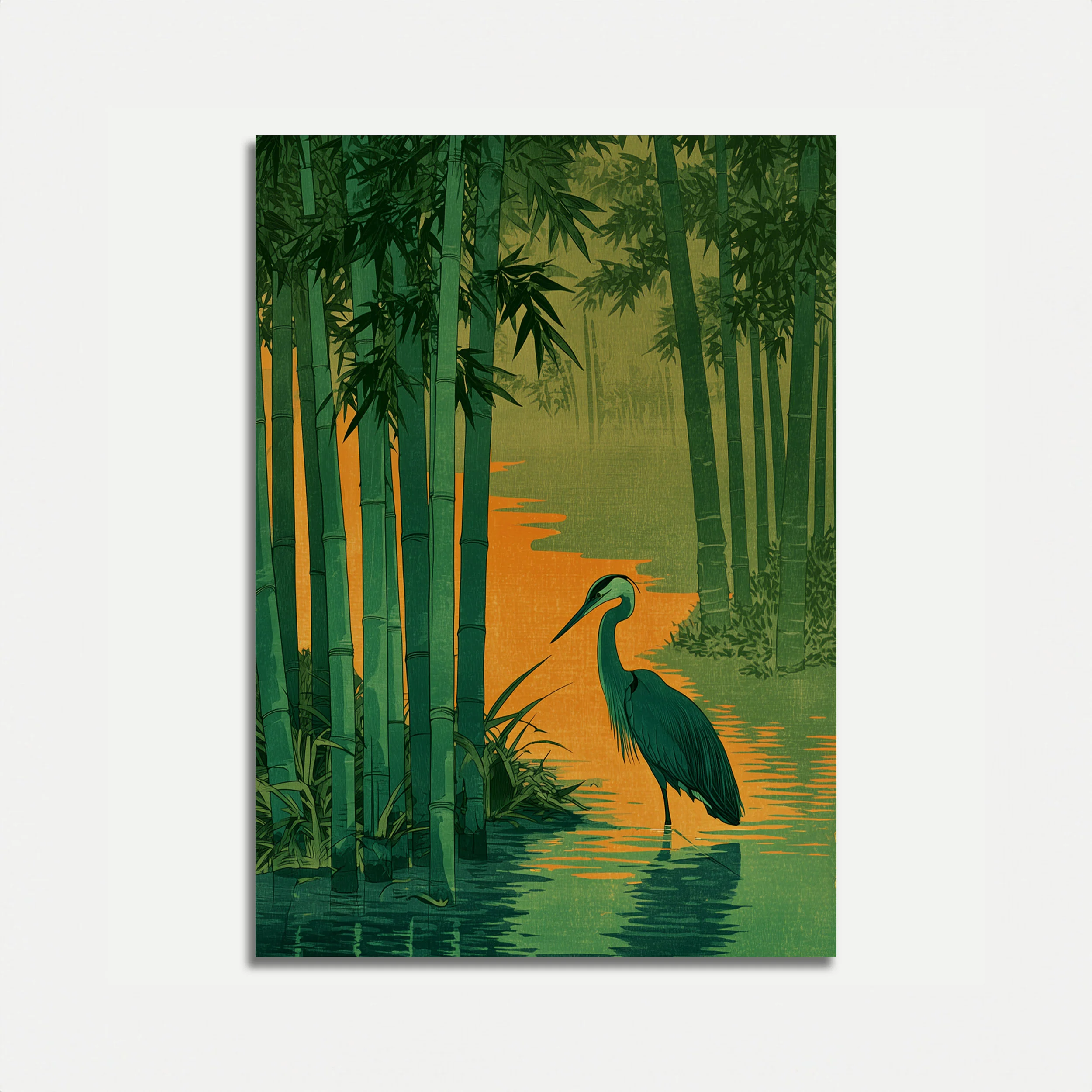 Heron in Bamboo Forest Poster