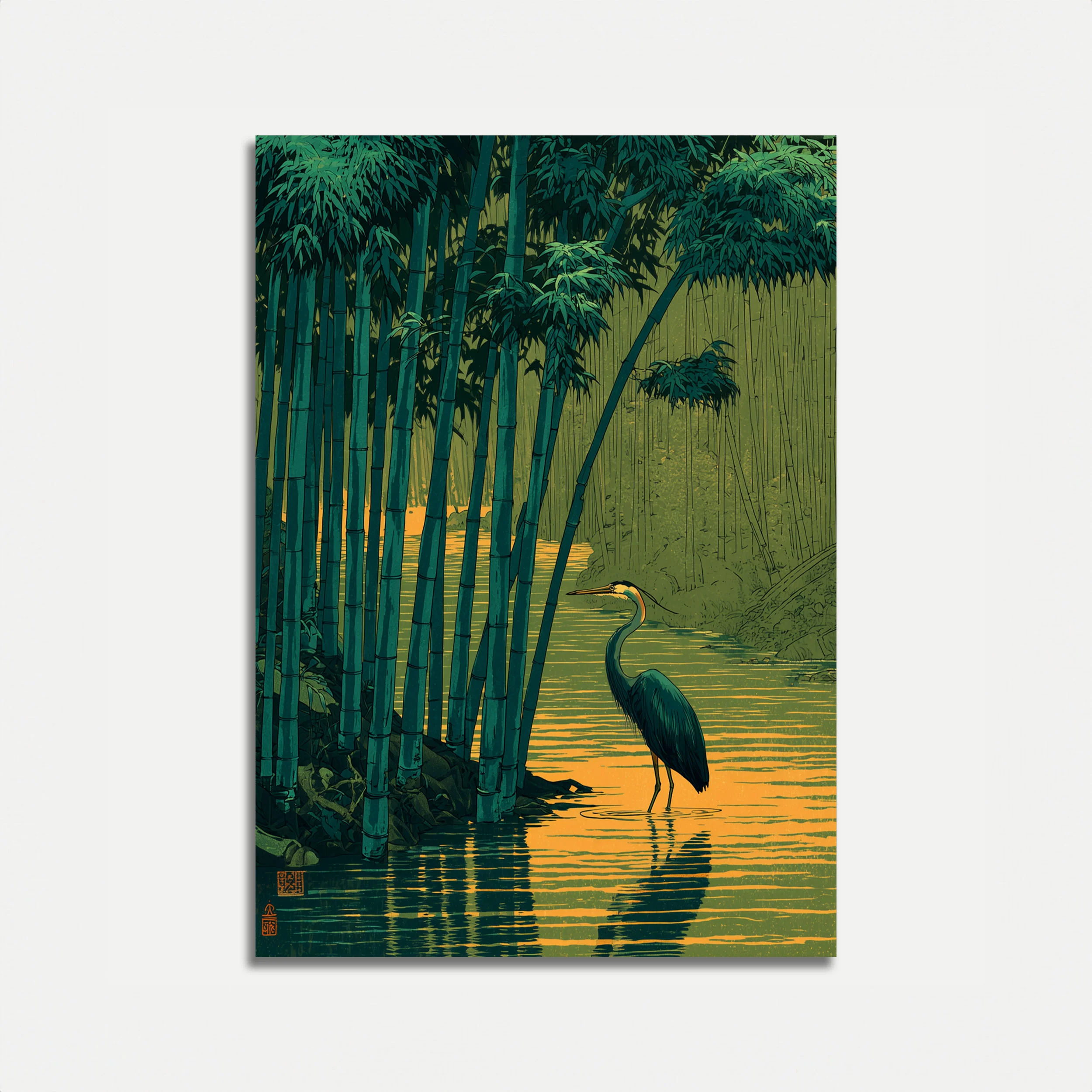 Heron in Bamboo Forest Poster