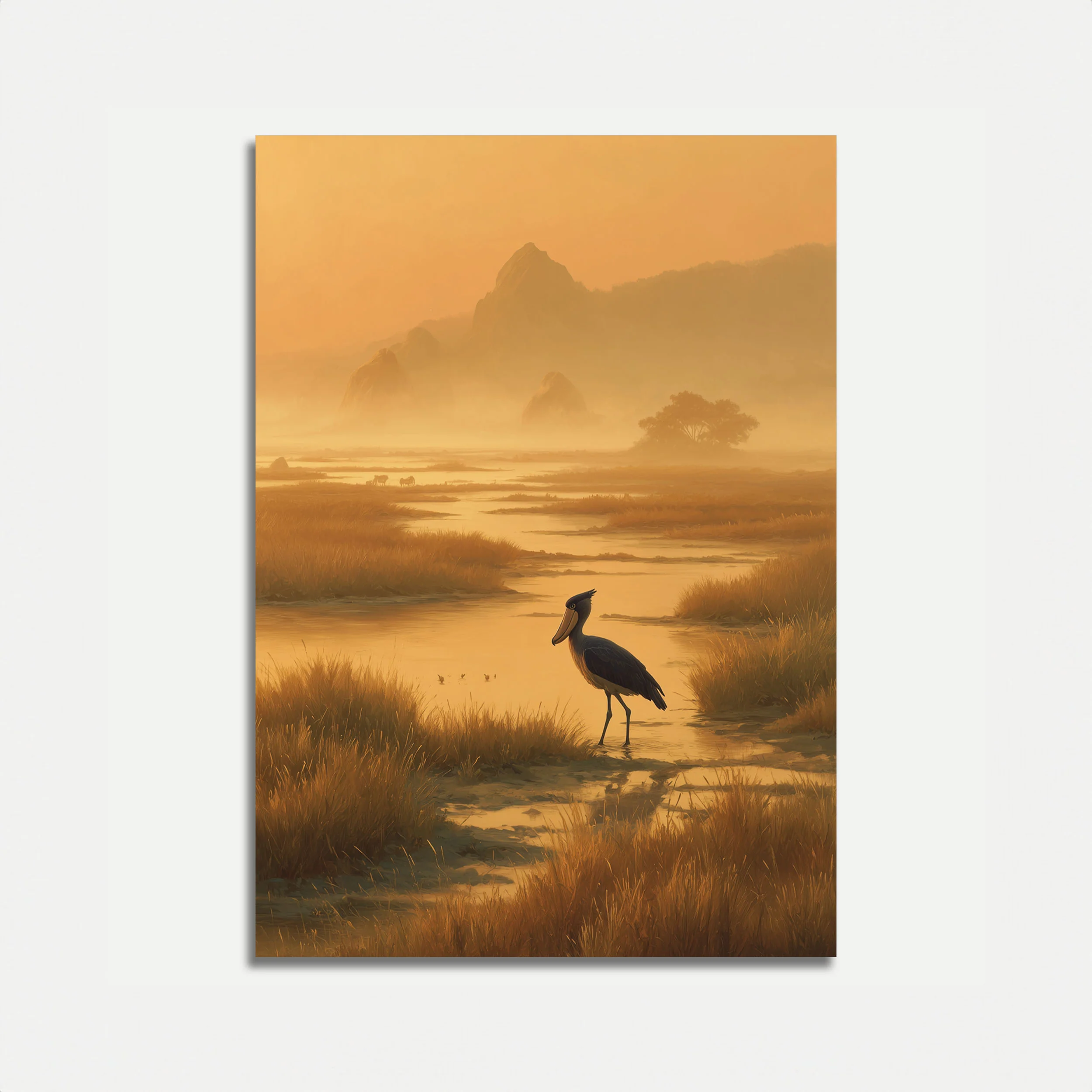 Heron in Golden Mist Poster