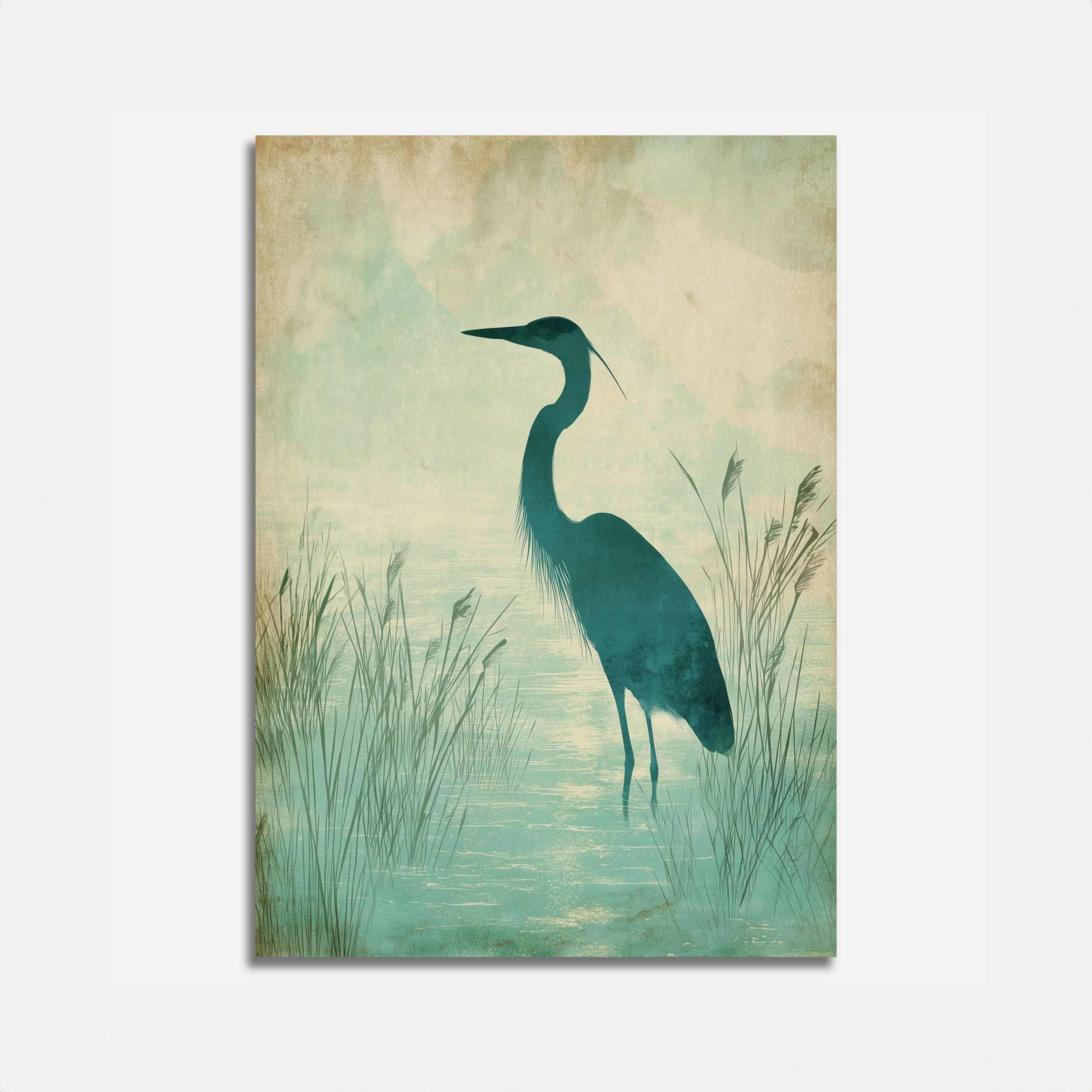 Heron in Marshland Waters Poster