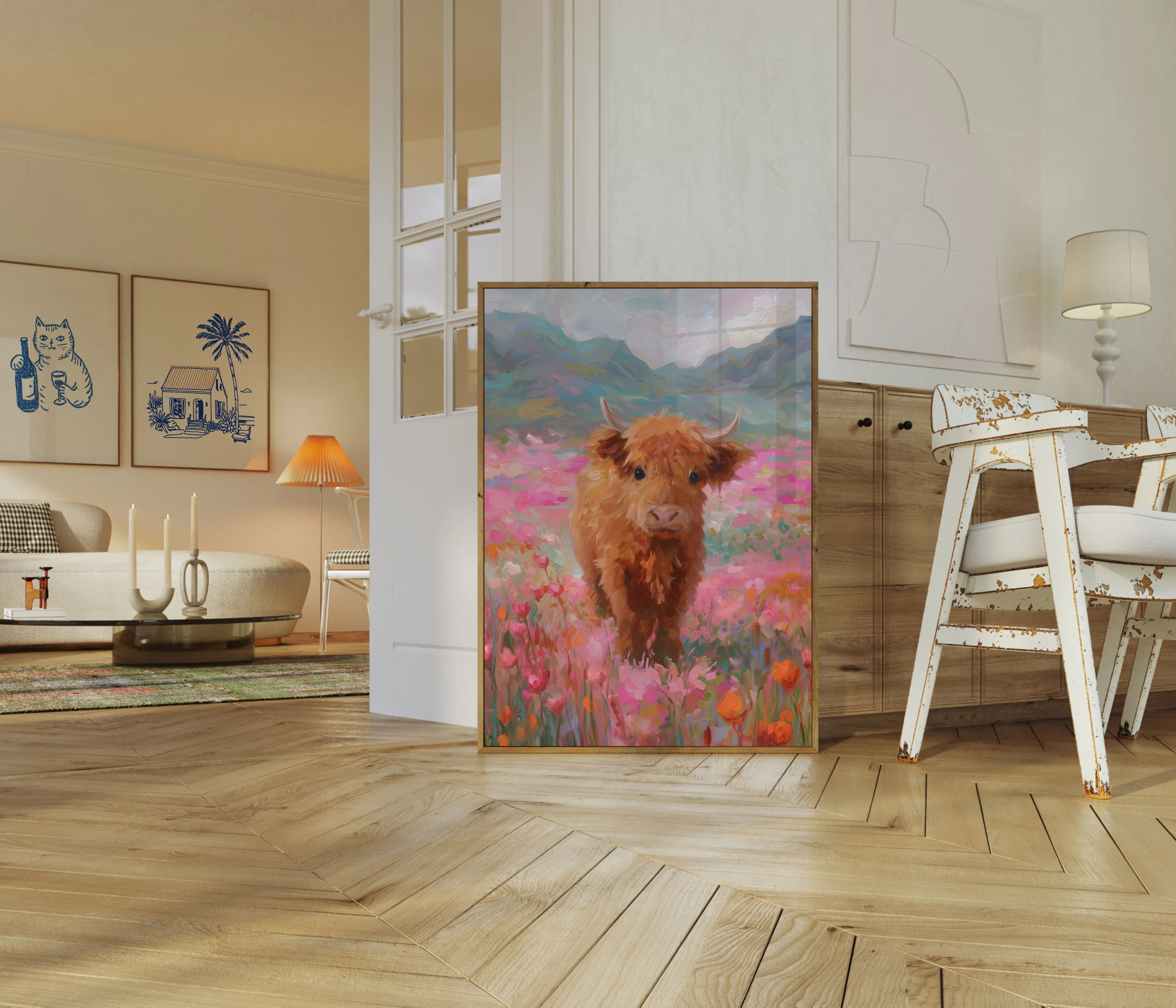 Highland Cow in Floral Meadow Poster - Image 5