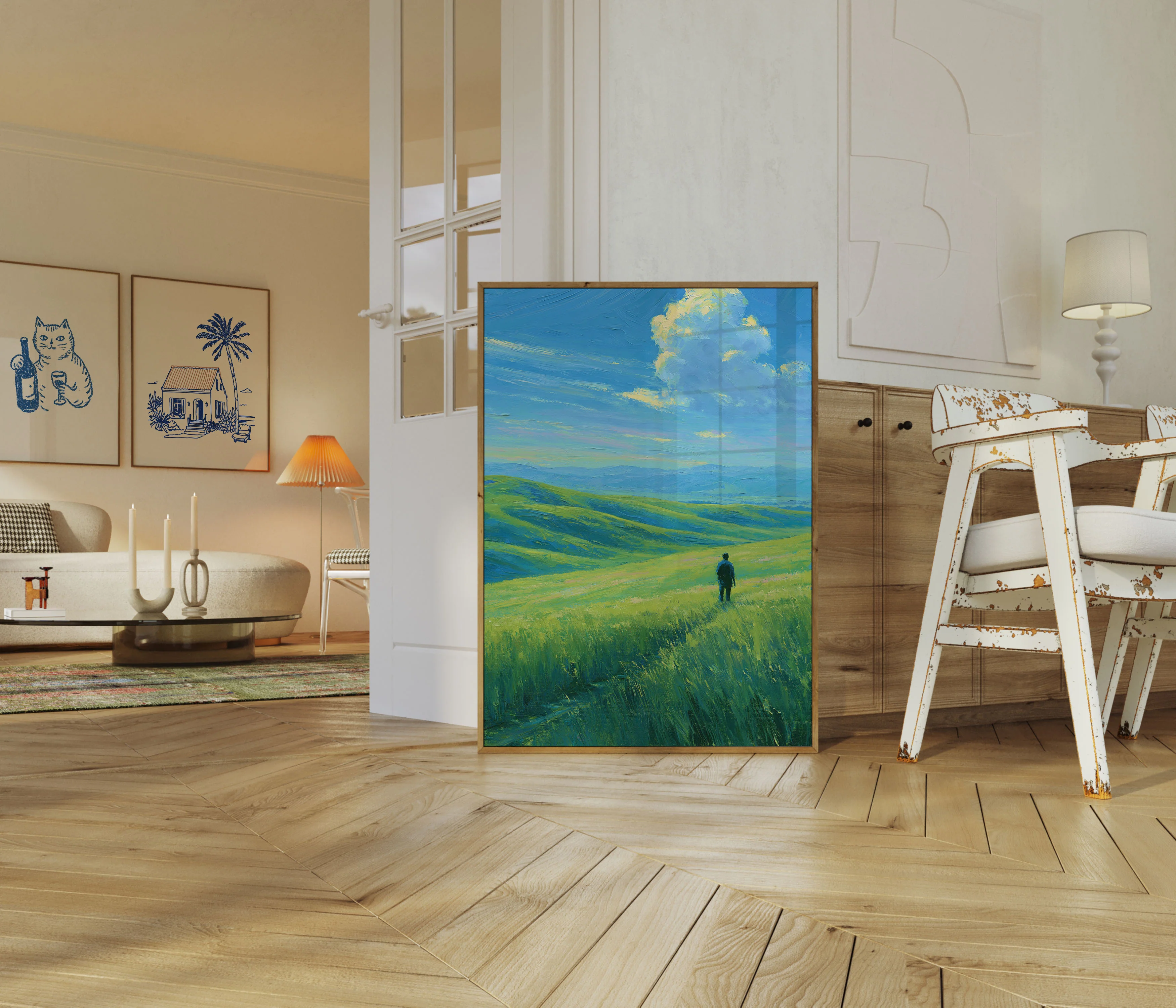 Hiker in Rolling Green Hills Poster - Image 5