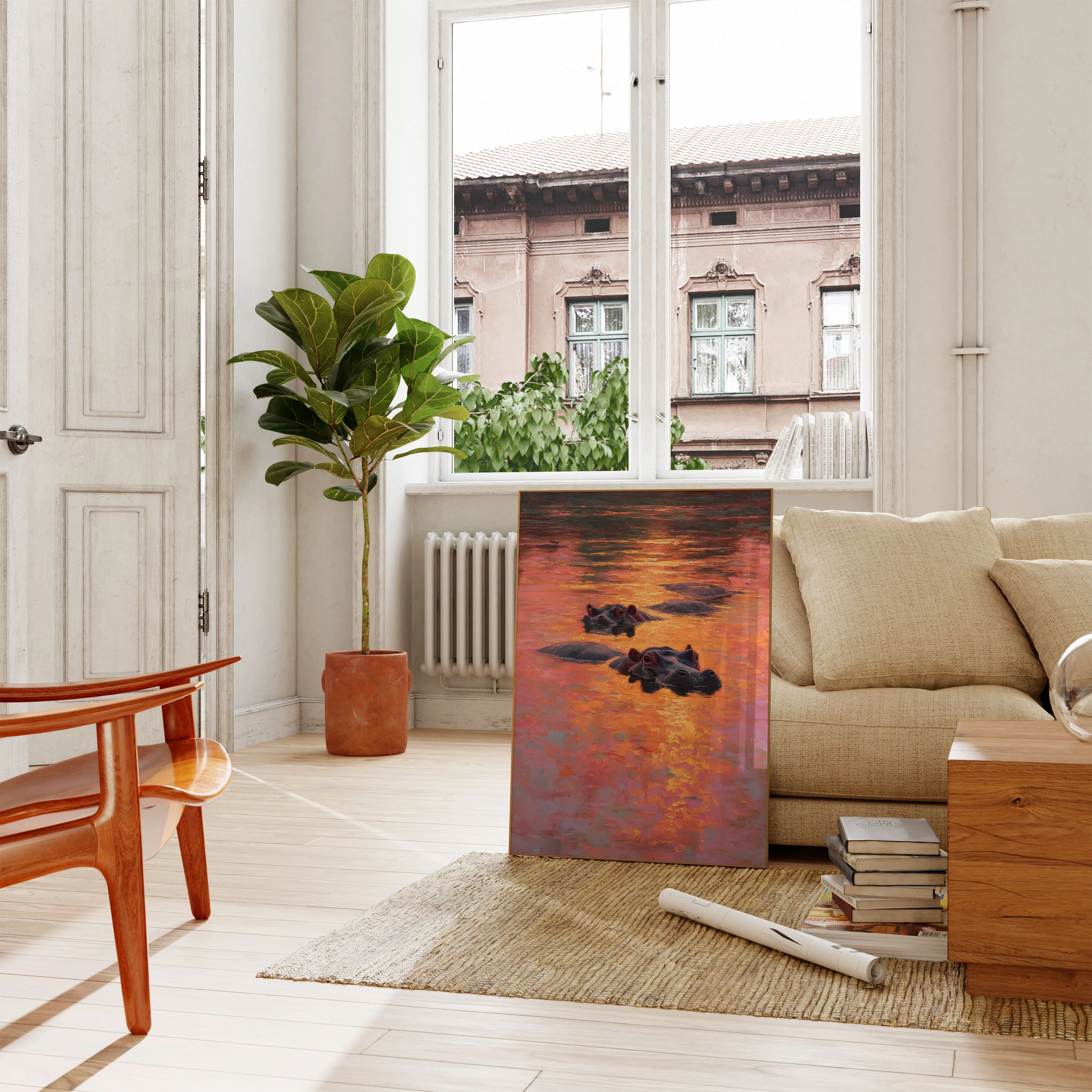 Hippos at Golden Sunset Poster - Image 2