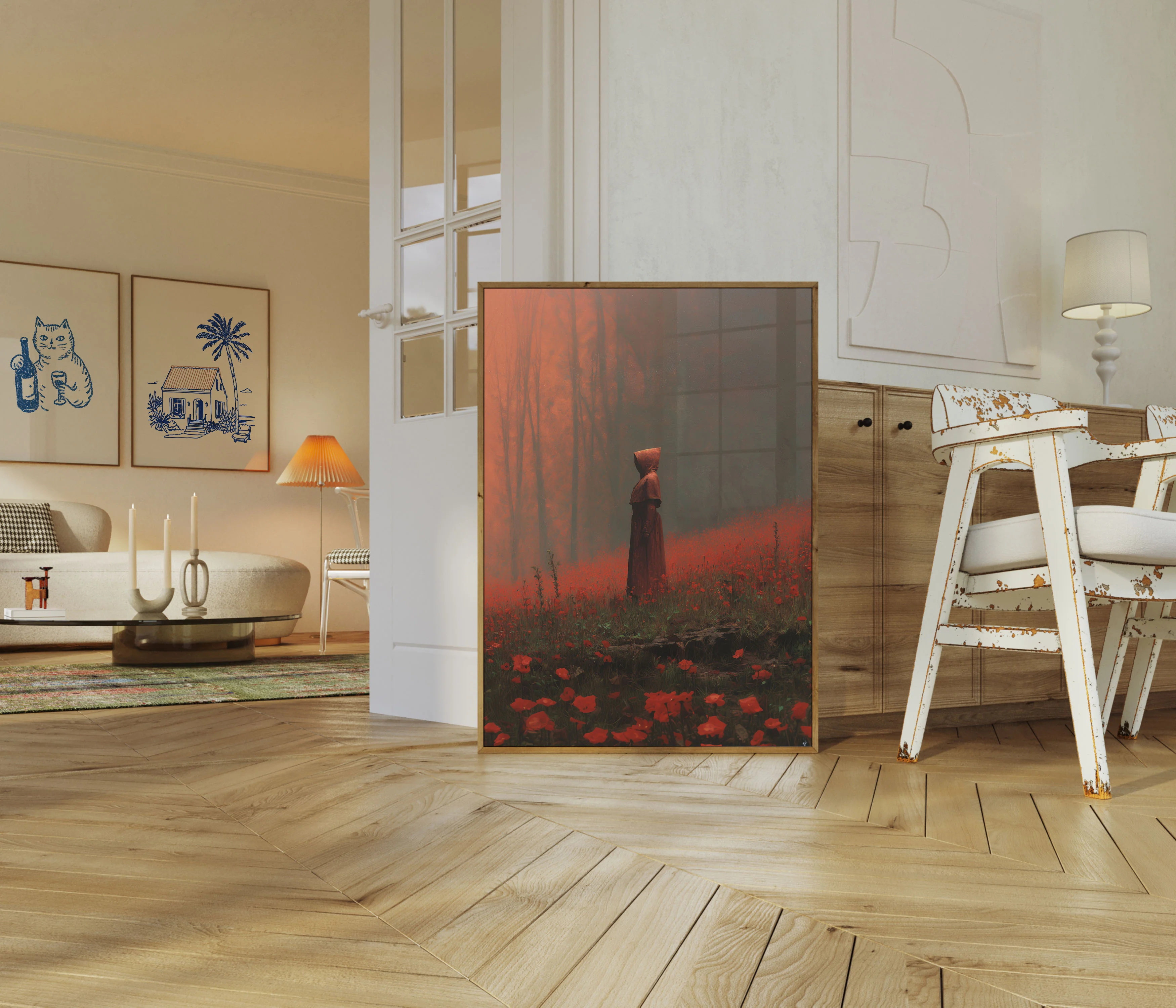 Hooded Figure in Red Poppies Poster - Image 5