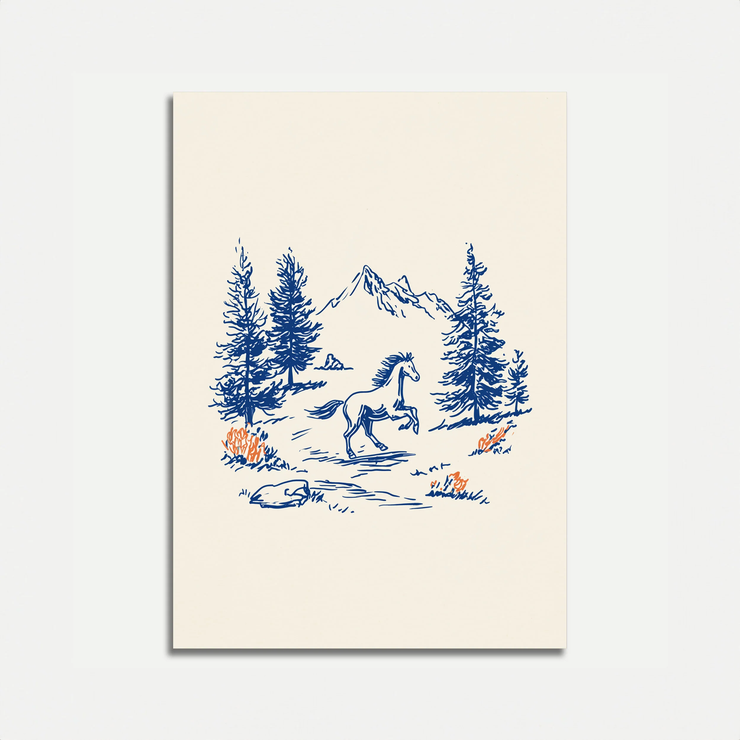 Horse Running Mountain Landscape Poster