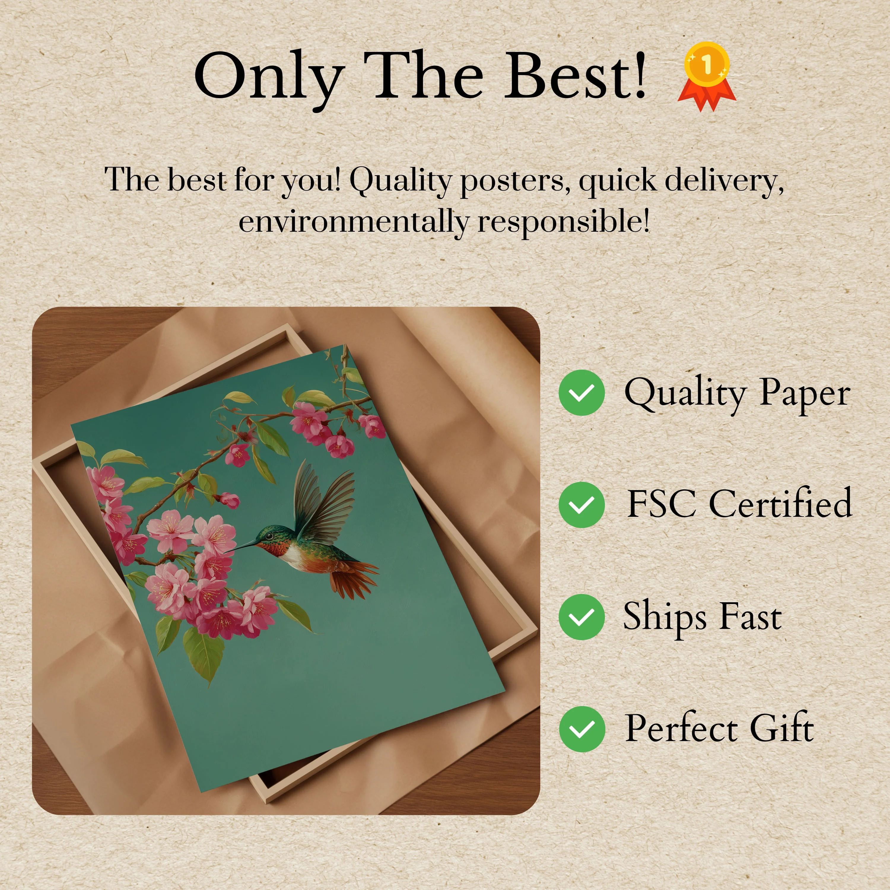 Hummingbird Cherry Blossom Poster - Image 3