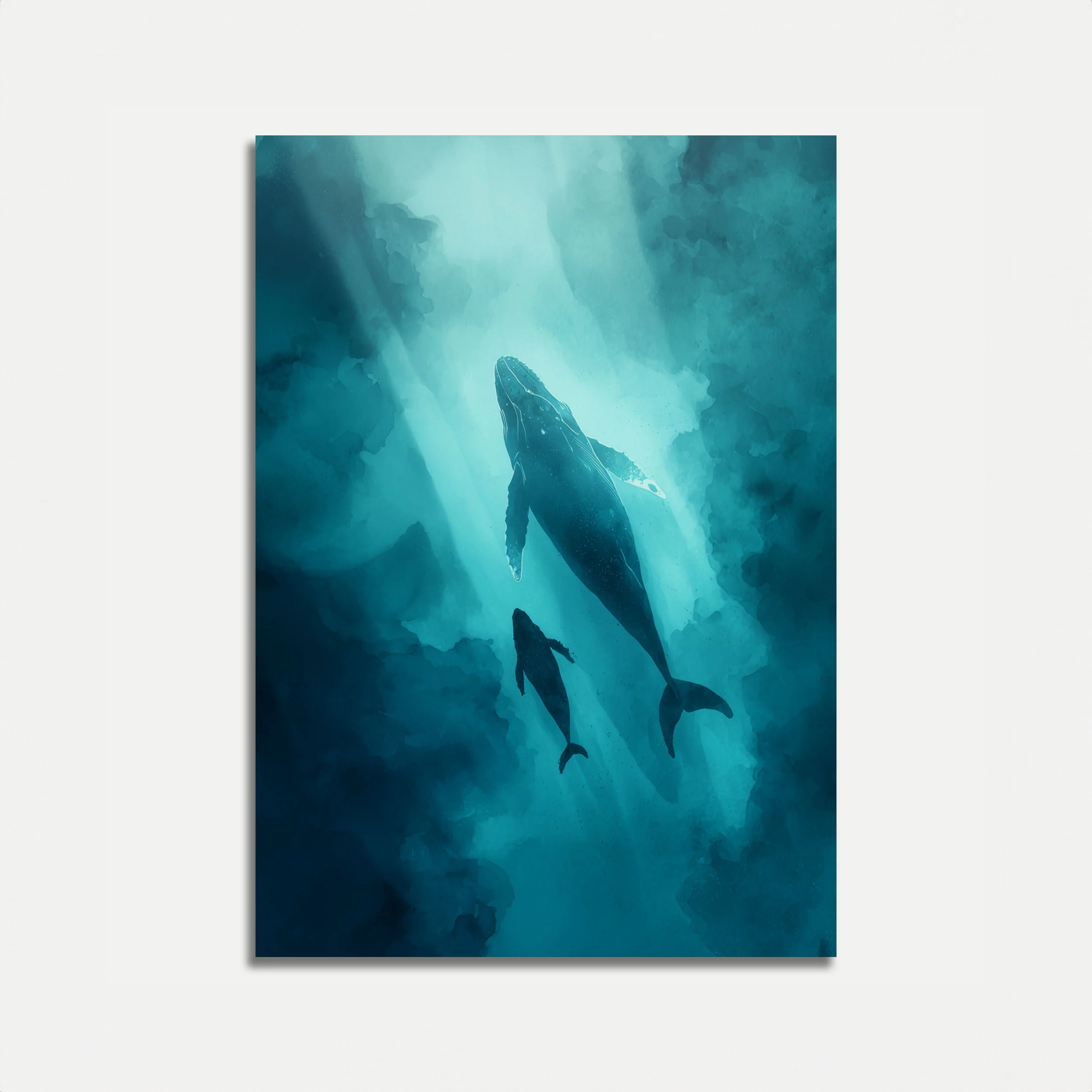 Humpback Whales in Ocean Light Poster