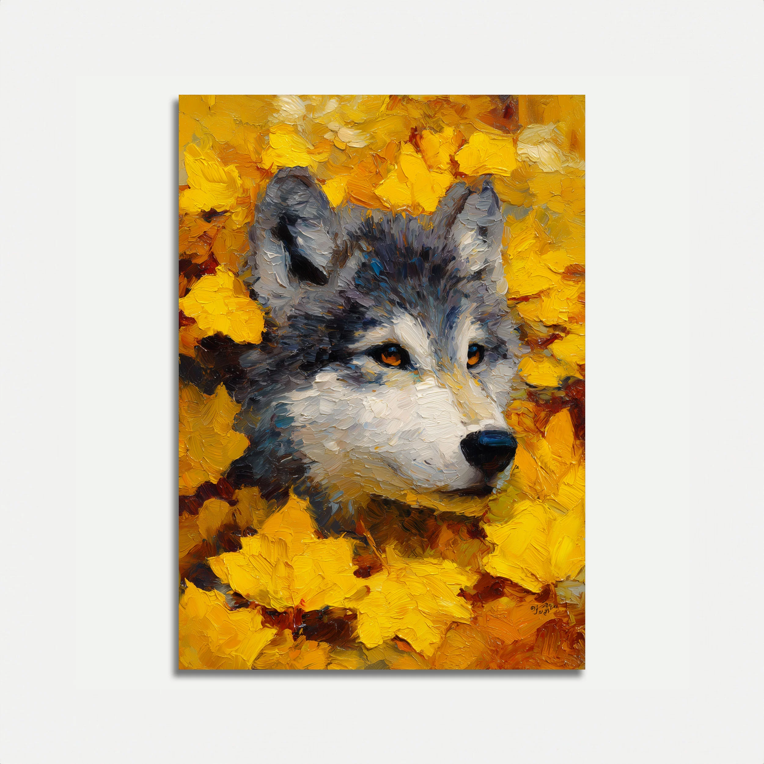 Husky in Golden Flowers Poster