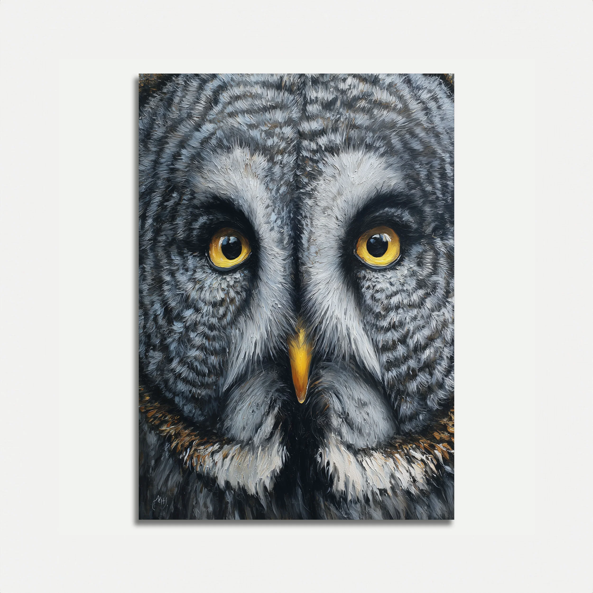 Intense Grey Owl Portrait Poster