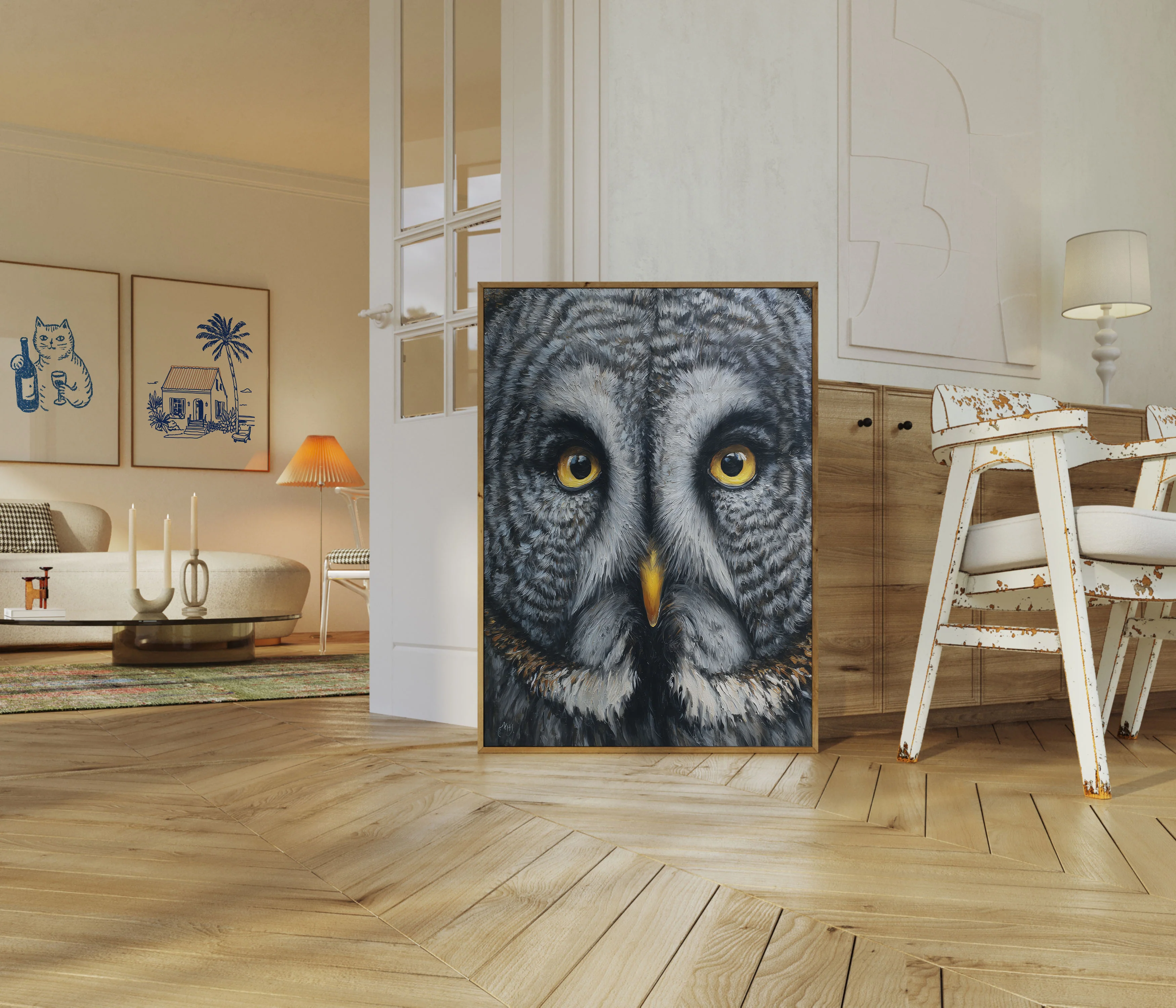 Intense Grey Owl Portrait Poster - Image 5