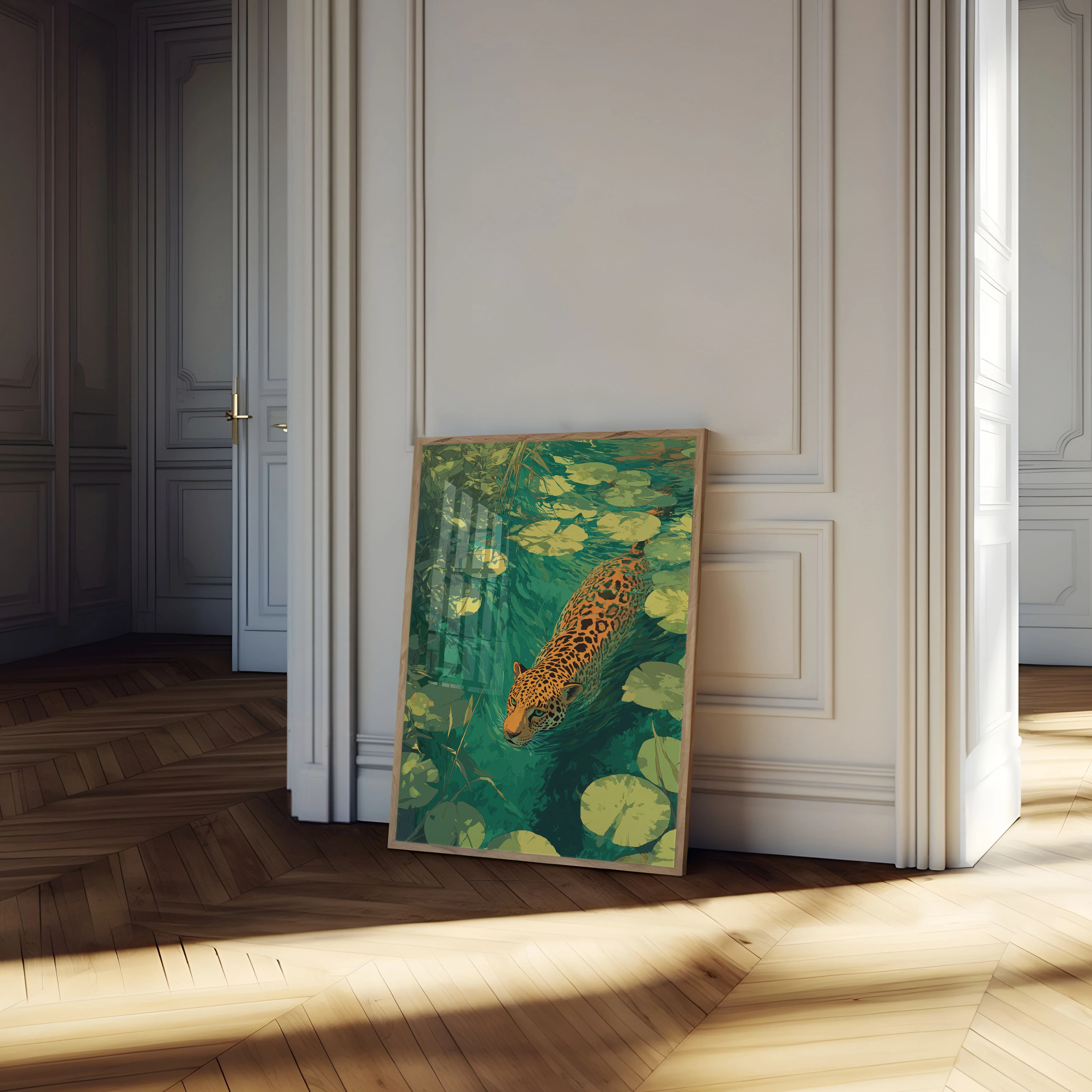 Jaguar Swimming Lily Pond Poster - Image 4
