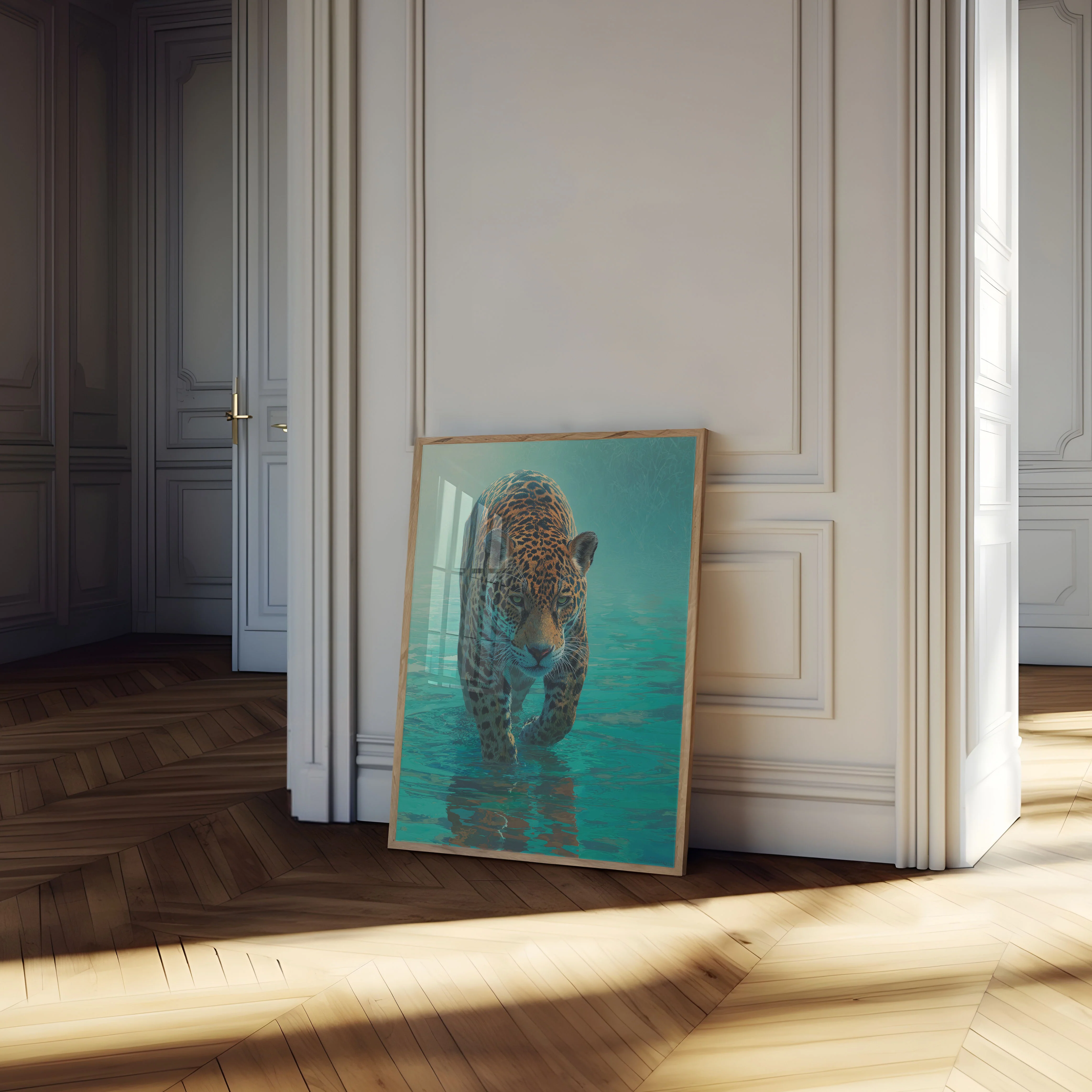 Jaguar Wading Through Turquoise Waters Poster - Image 4