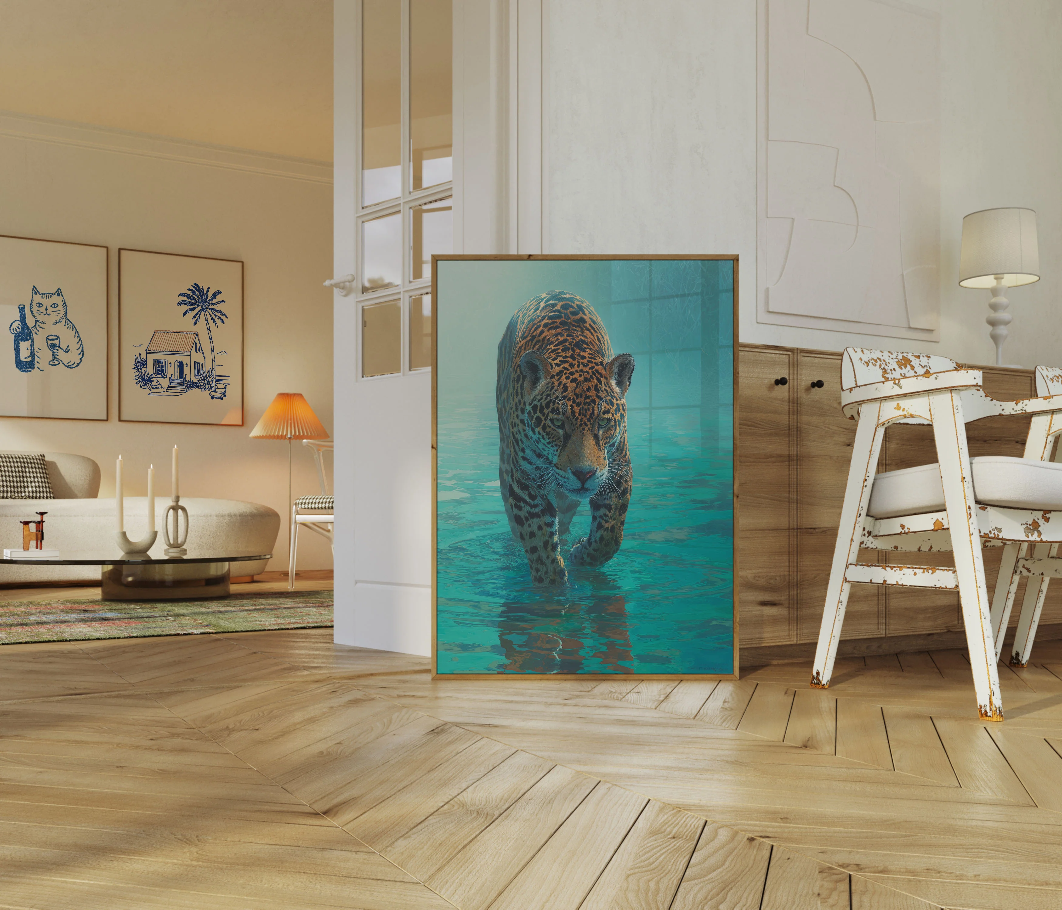Jaguar Wading Through Turquoise Waters Poster - Image 5