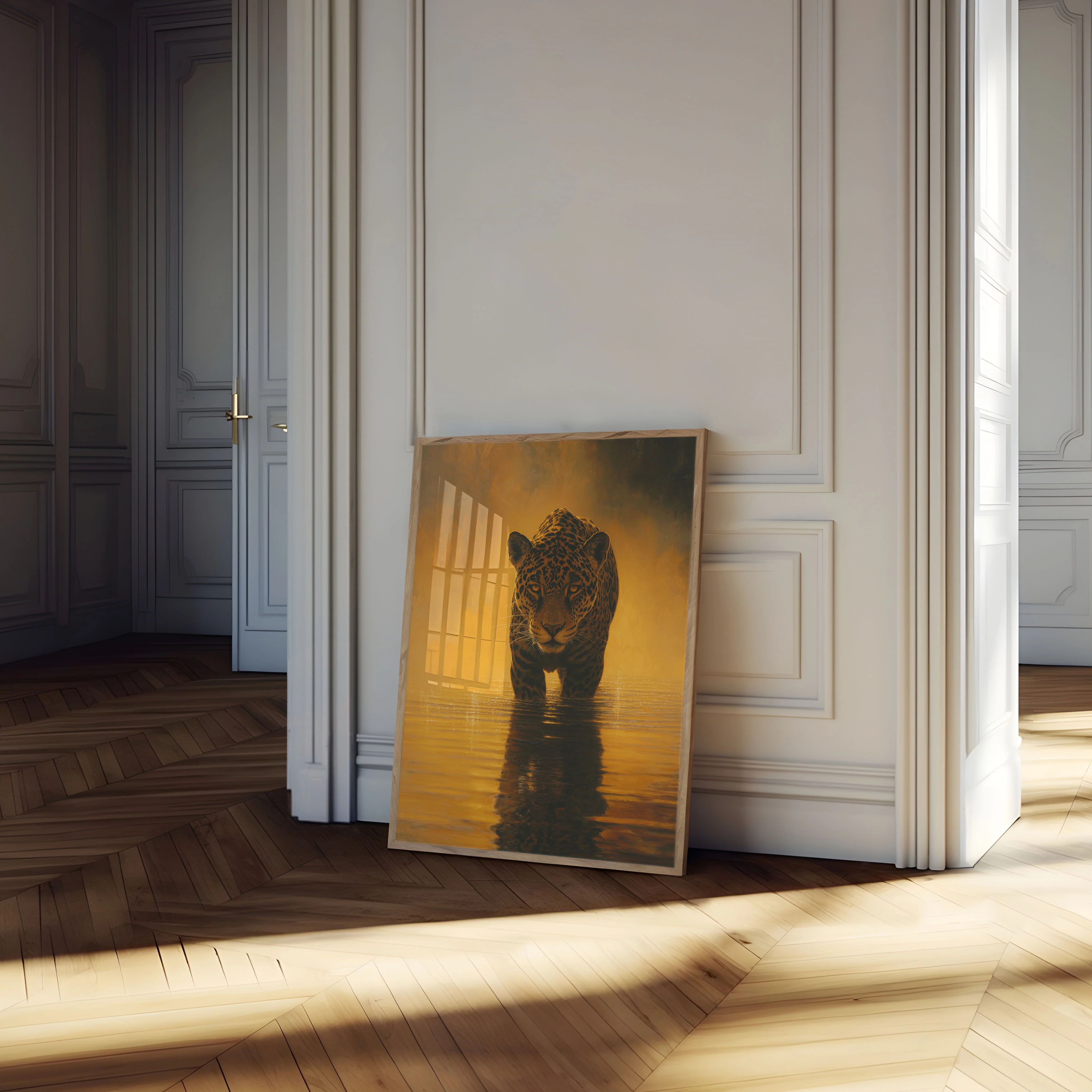 Jaguar Walking in Golden Water Poster - Image 4