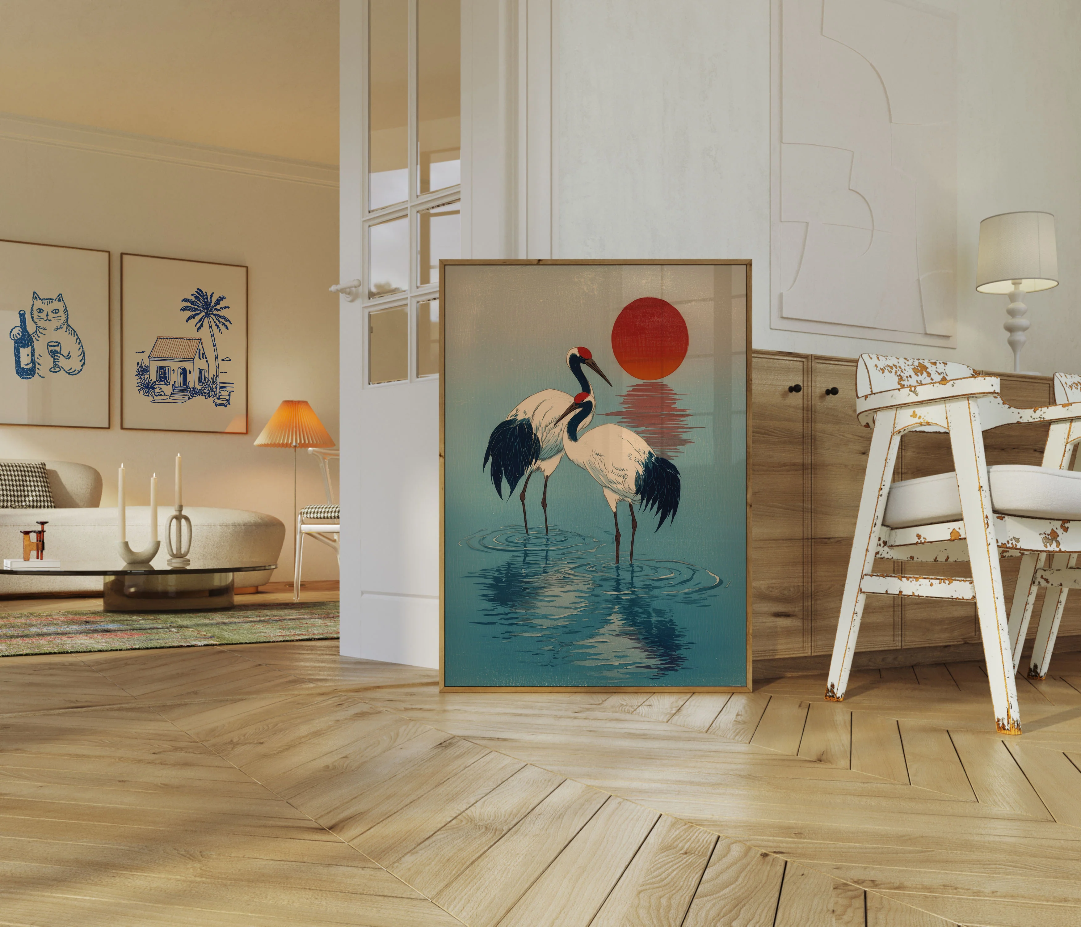 Japanese Cranes Sunset Poster - Image 5