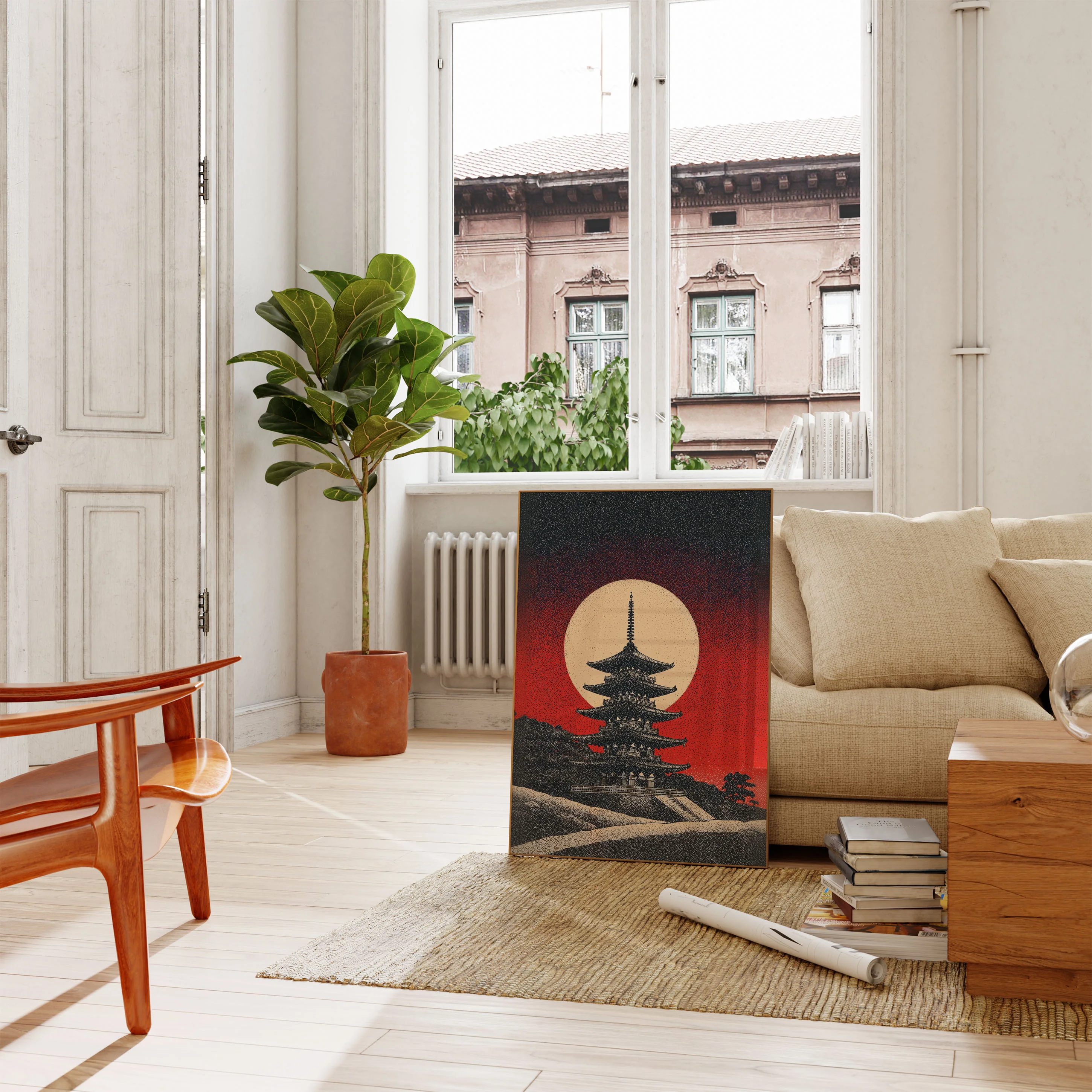 Japanese Pagoda Moon Rising Poster - Image 2