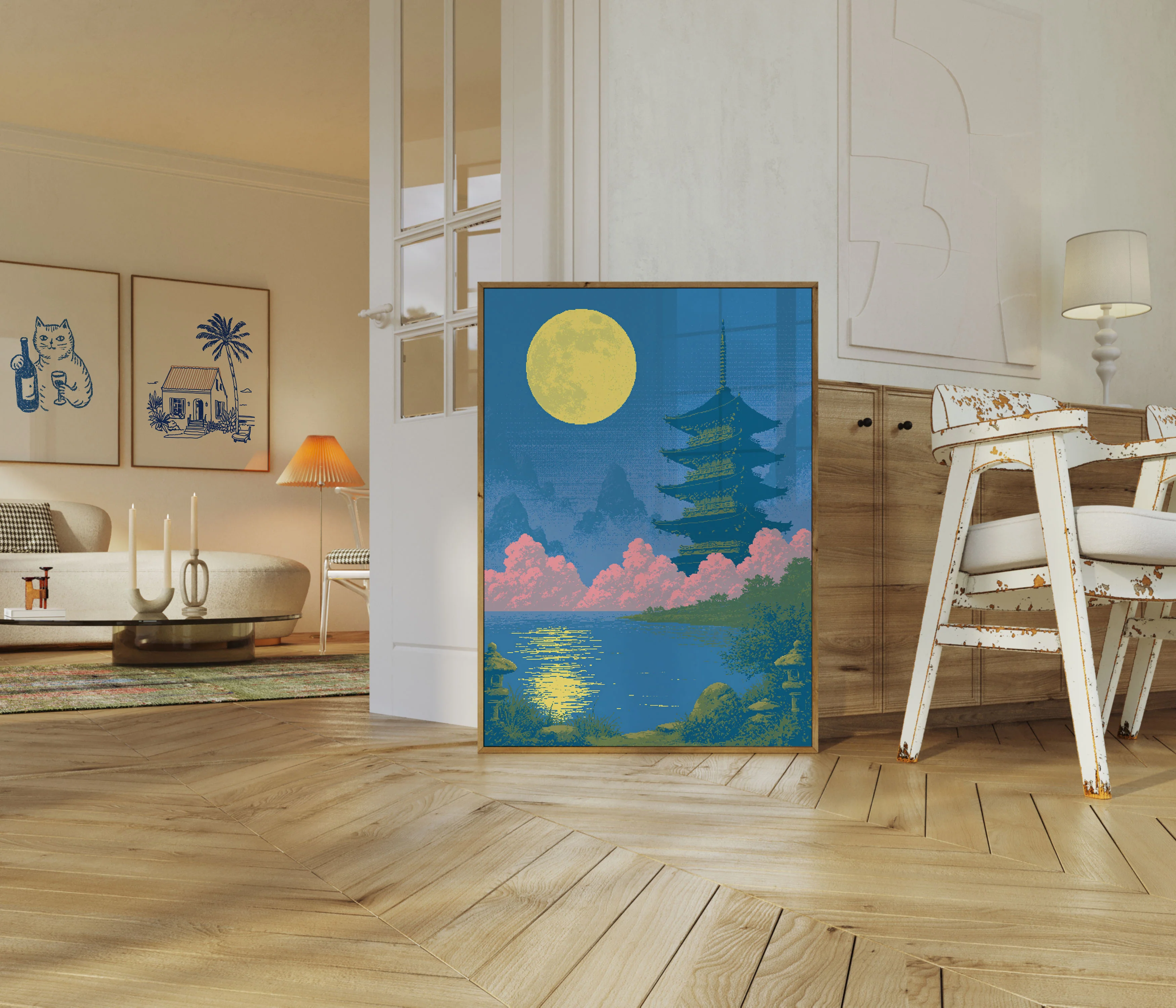 Japanese Pagoda Moonlit Night Poster - Image 5