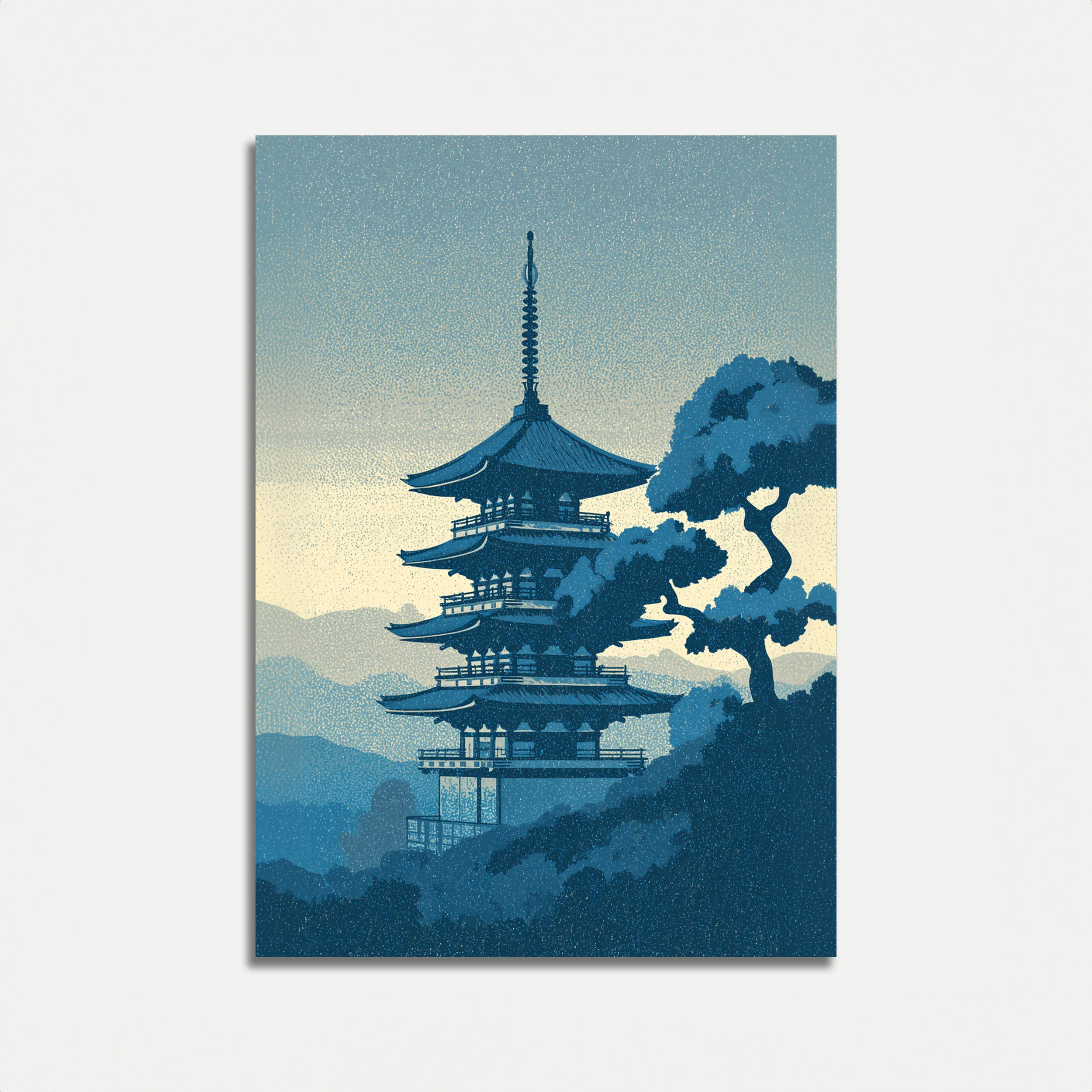 Japanese Pagoda Mountain Landscape Poster