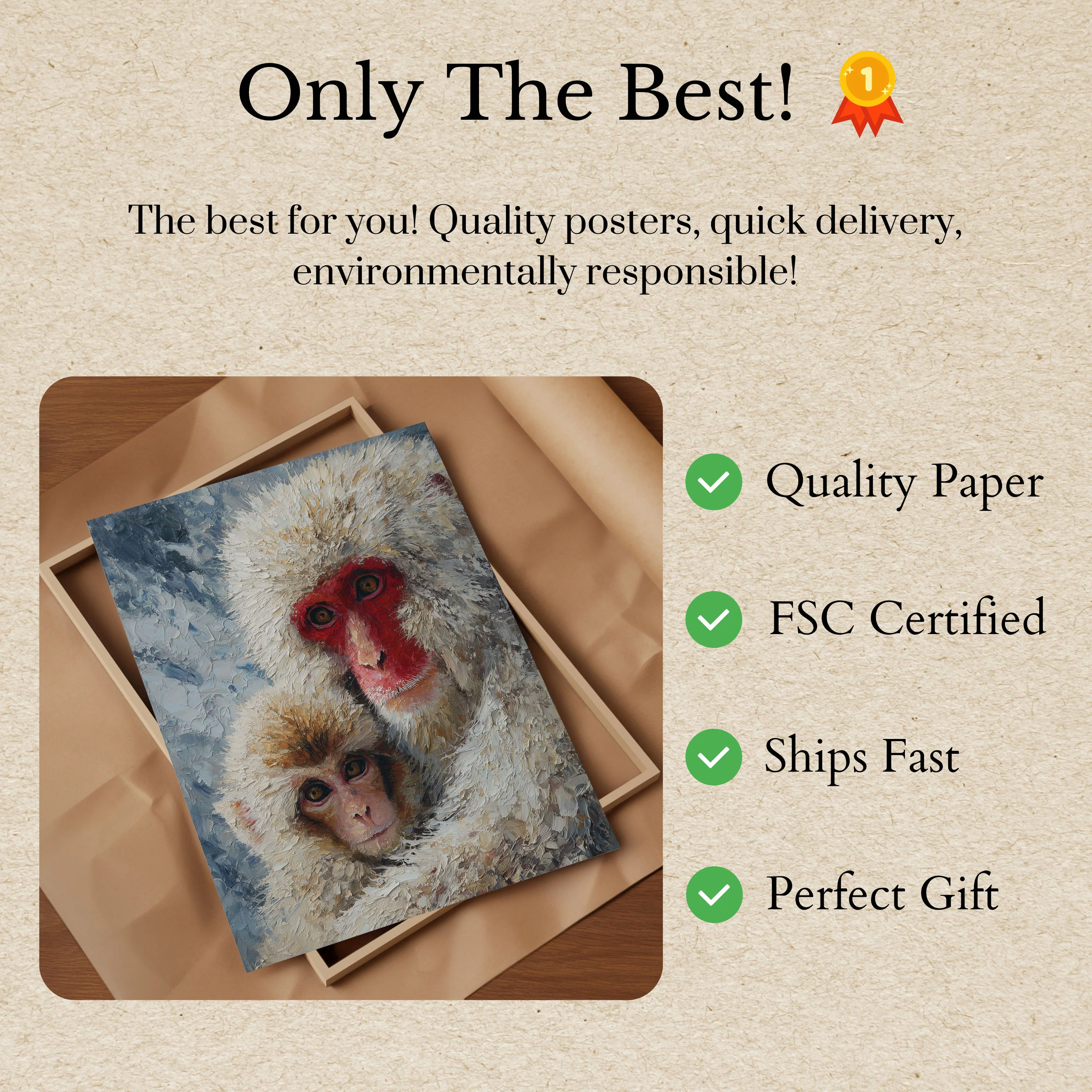 Japanese Snow Monkey Portrait Poster - Image 3