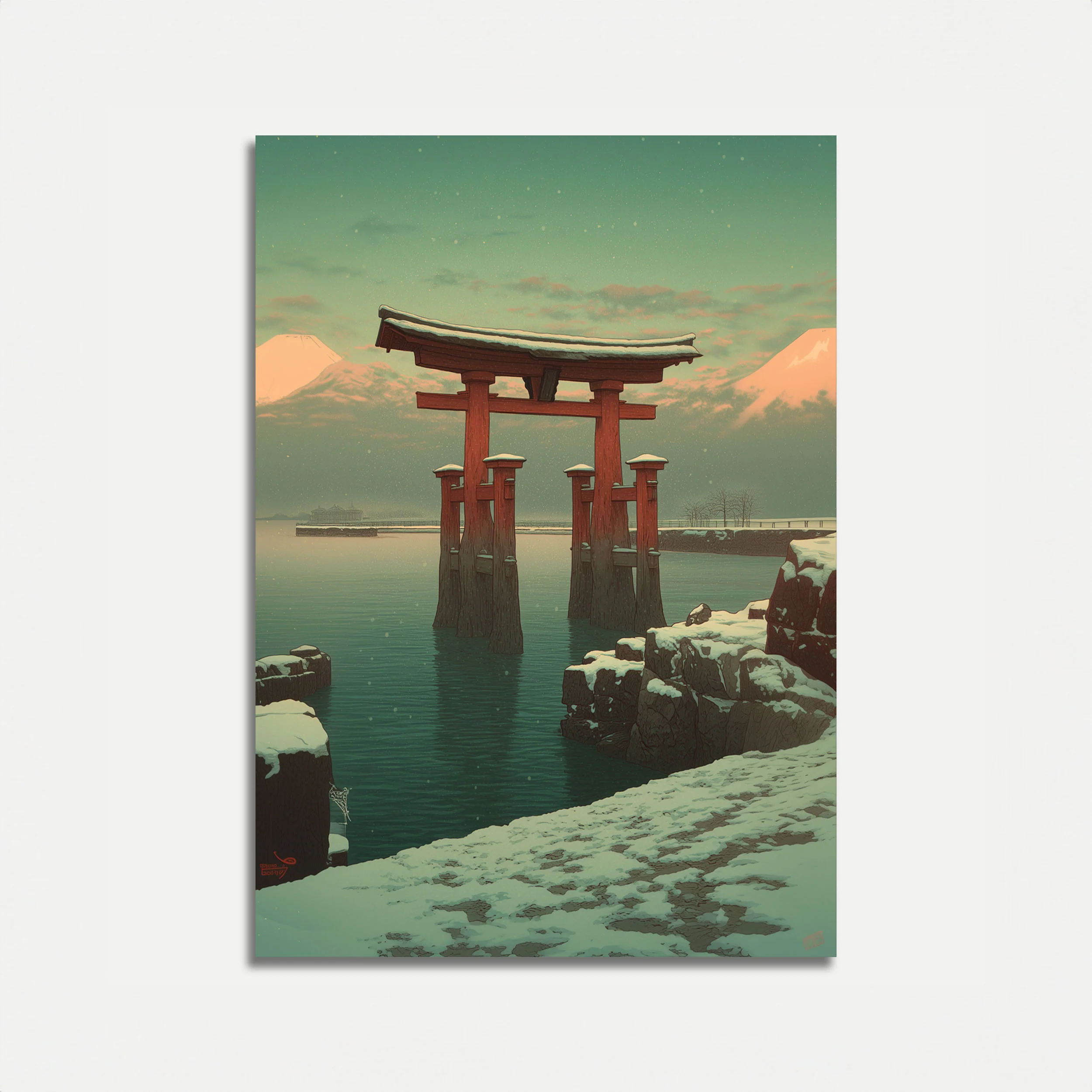 Japanese Torii Gate Winter Poster