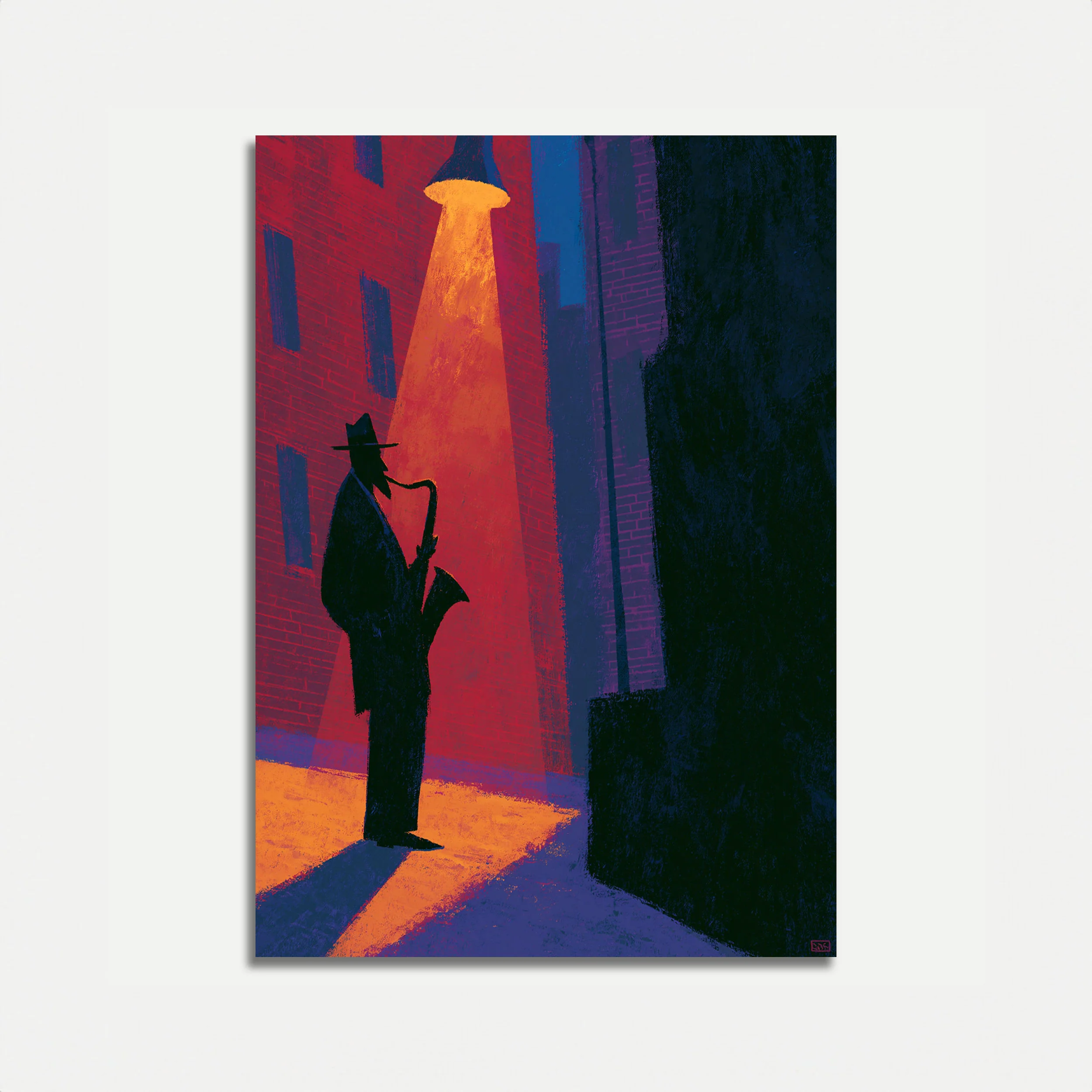 Jazz Saxophonist in the Alley Poster