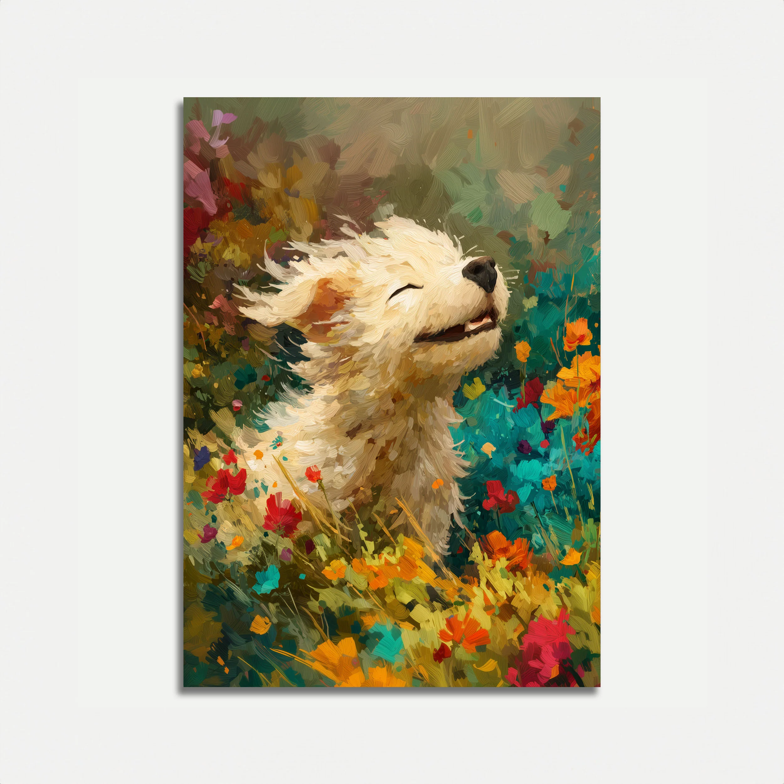 Joyful Dog in Wildflowers Poster
