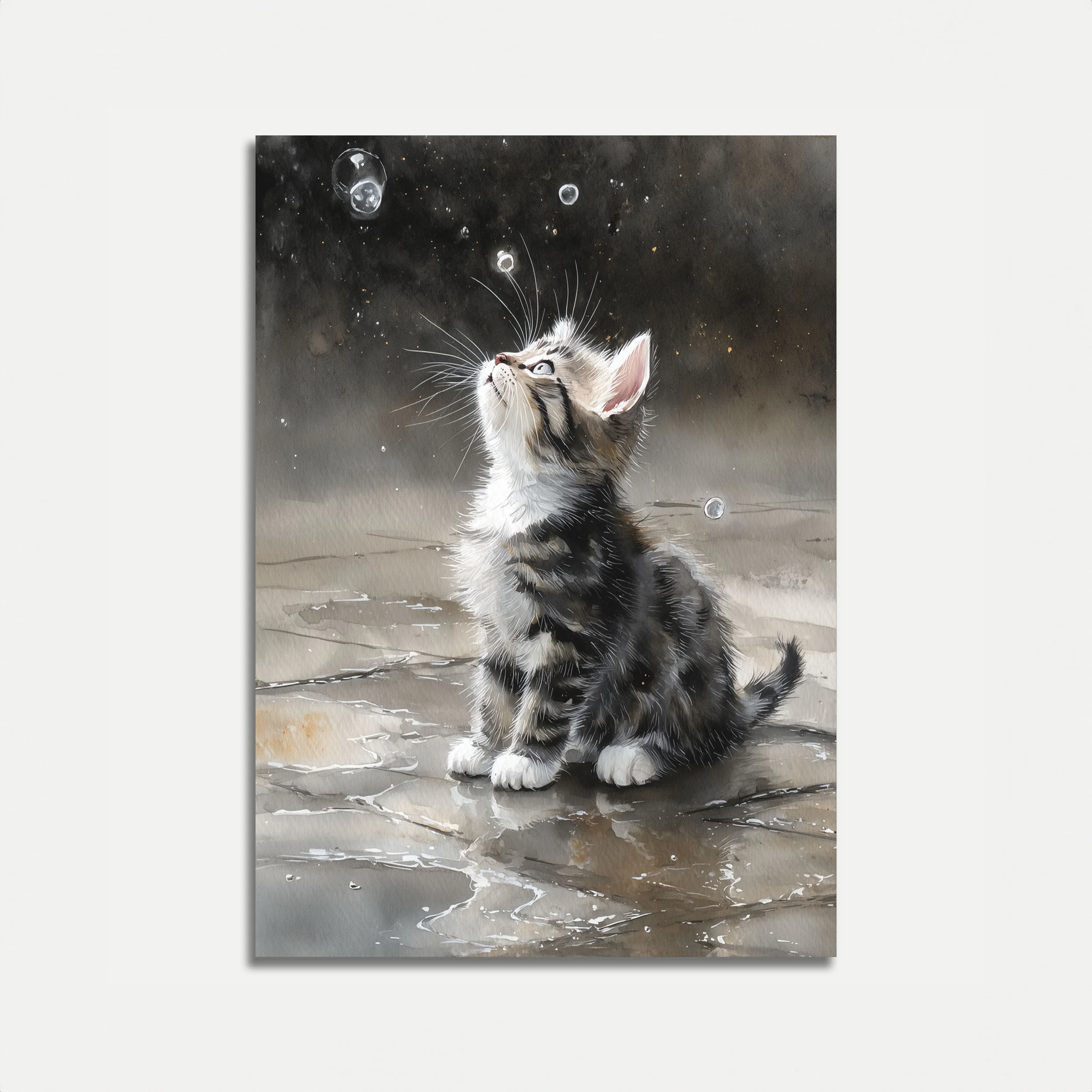Kitten Chasing Bubbles Poster