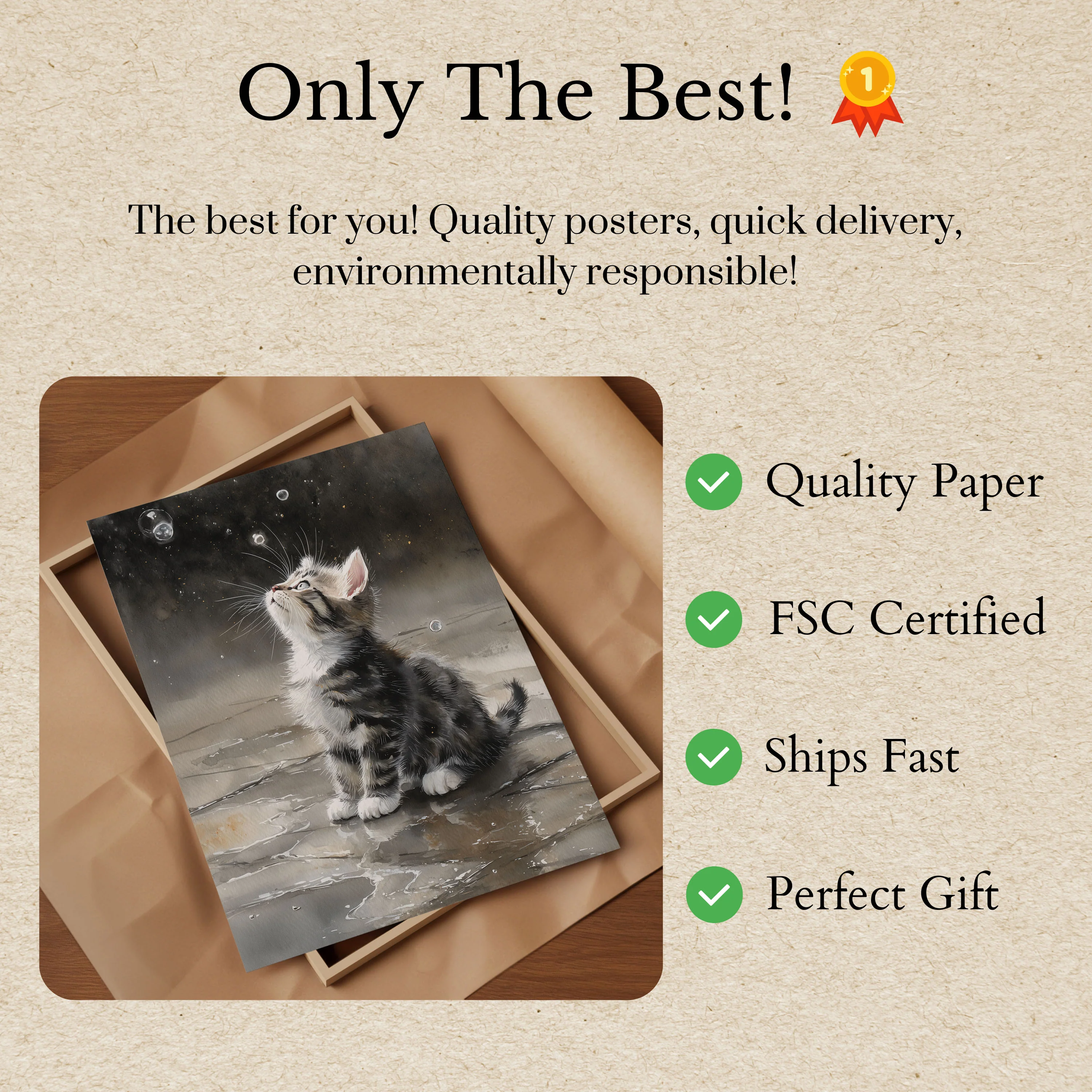 Kitten Chasing Bubbles Poster - Image 3