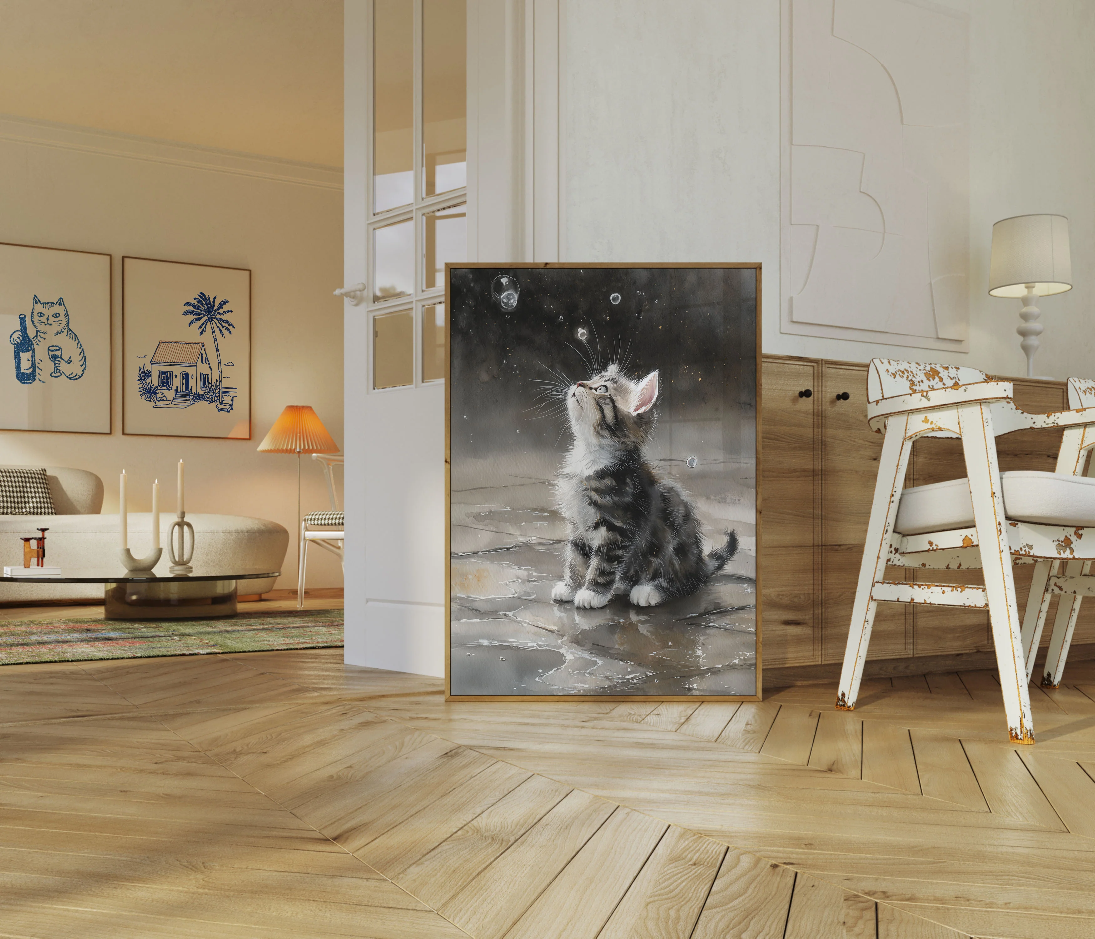 Kitten Chasing Bubbles Poster - Image 5