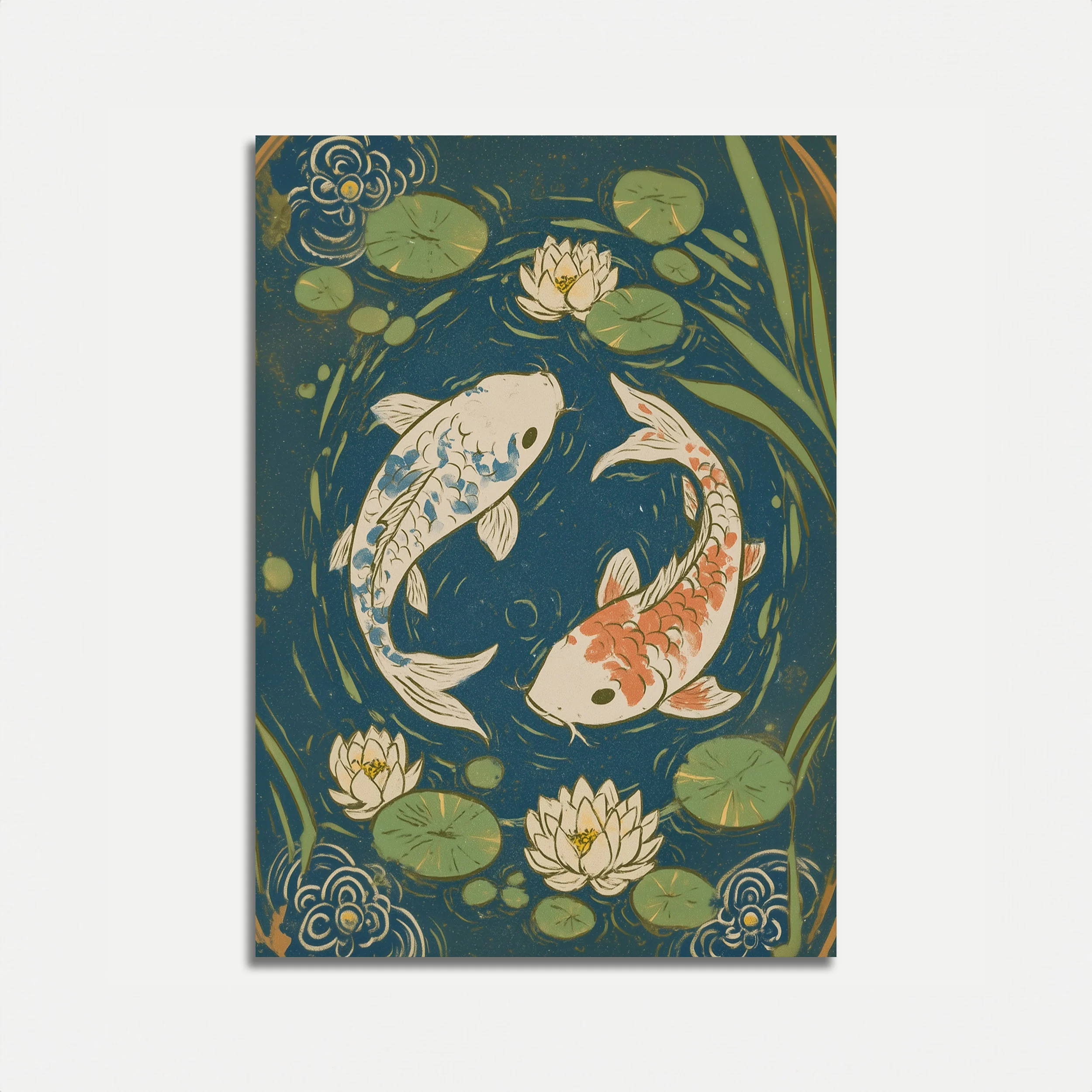 Koi Fish in Lotus Pond Poster