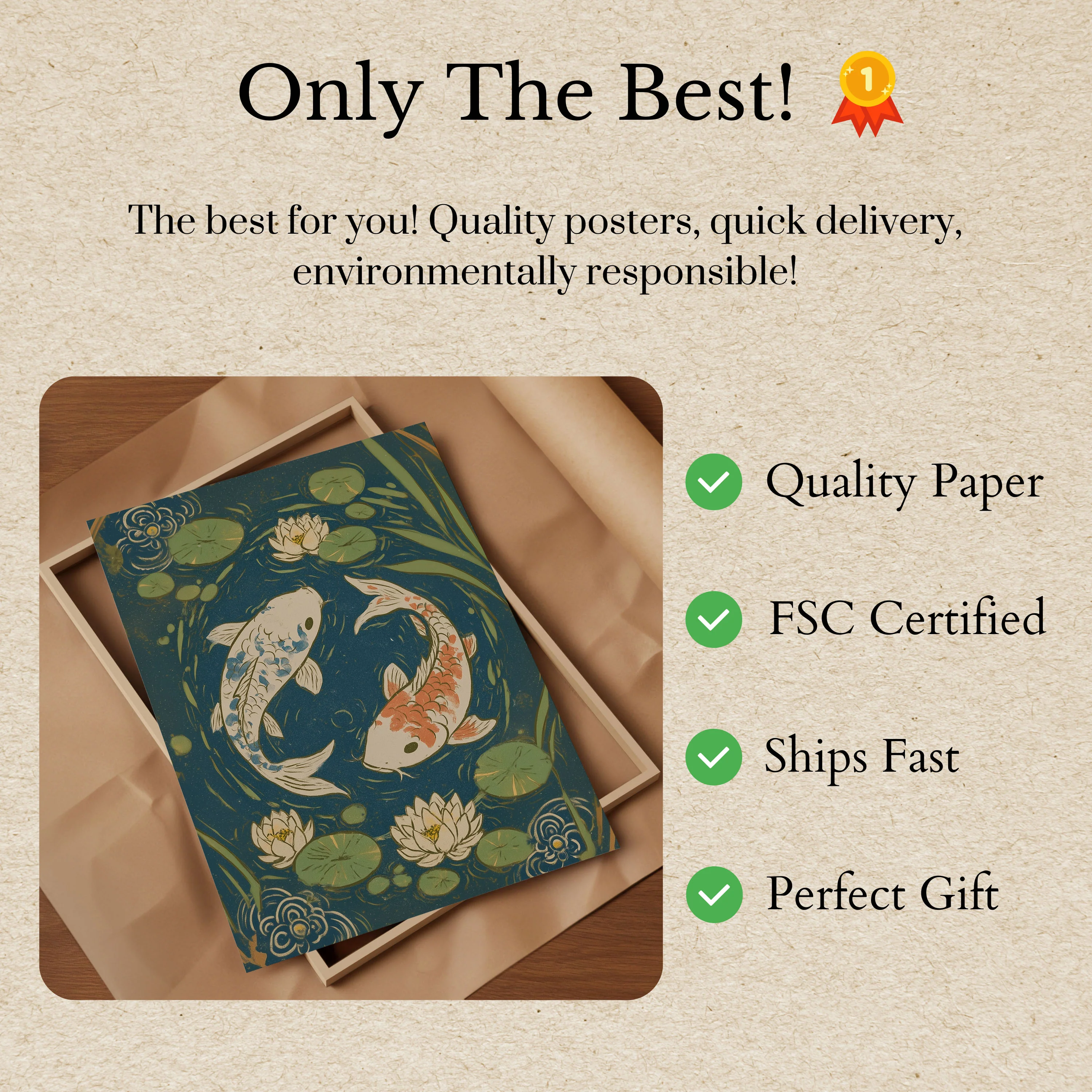 Koi Fish in Lotus Pond Poster - Image 3
