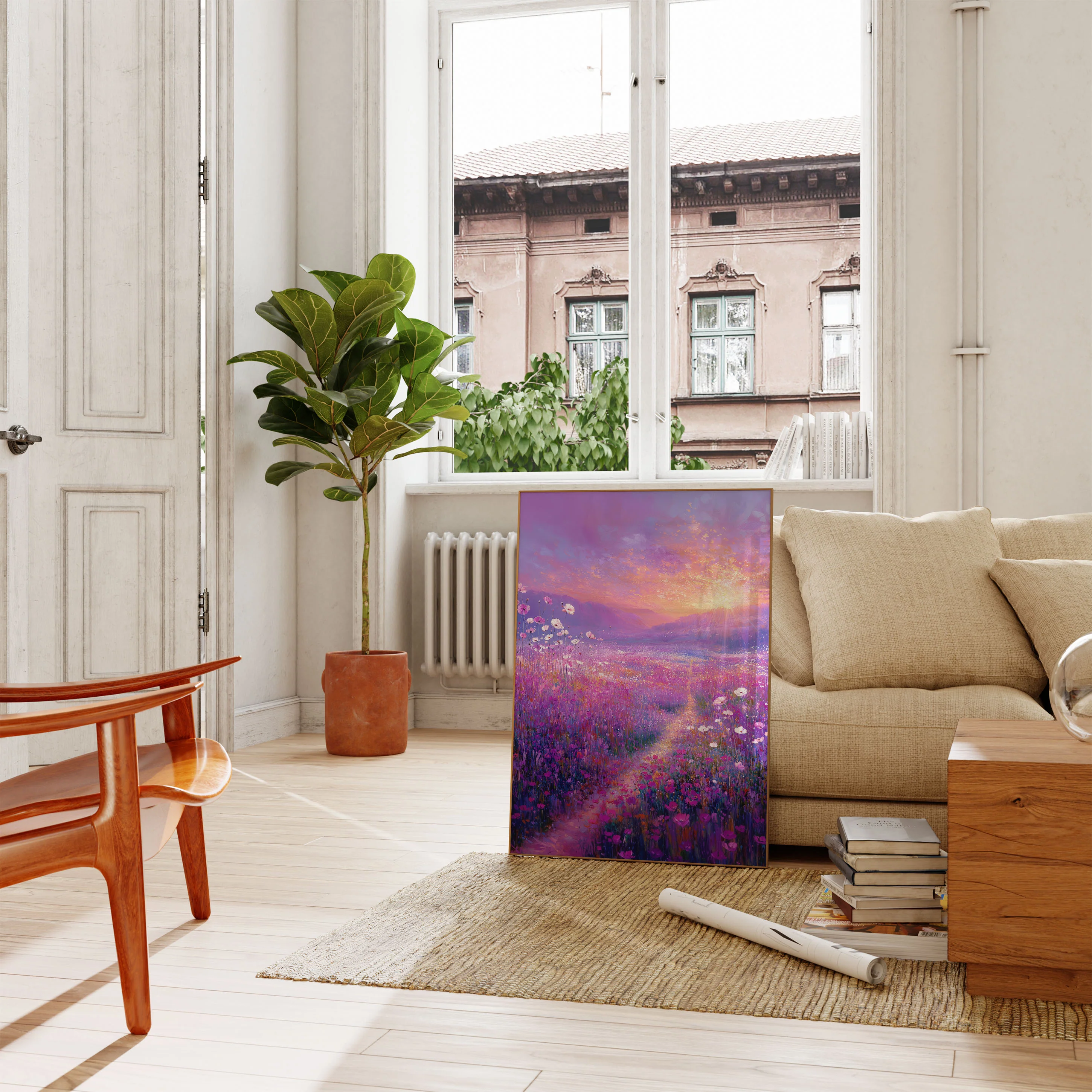 Lavender Sunset Flower Meadow Poster - Image 2