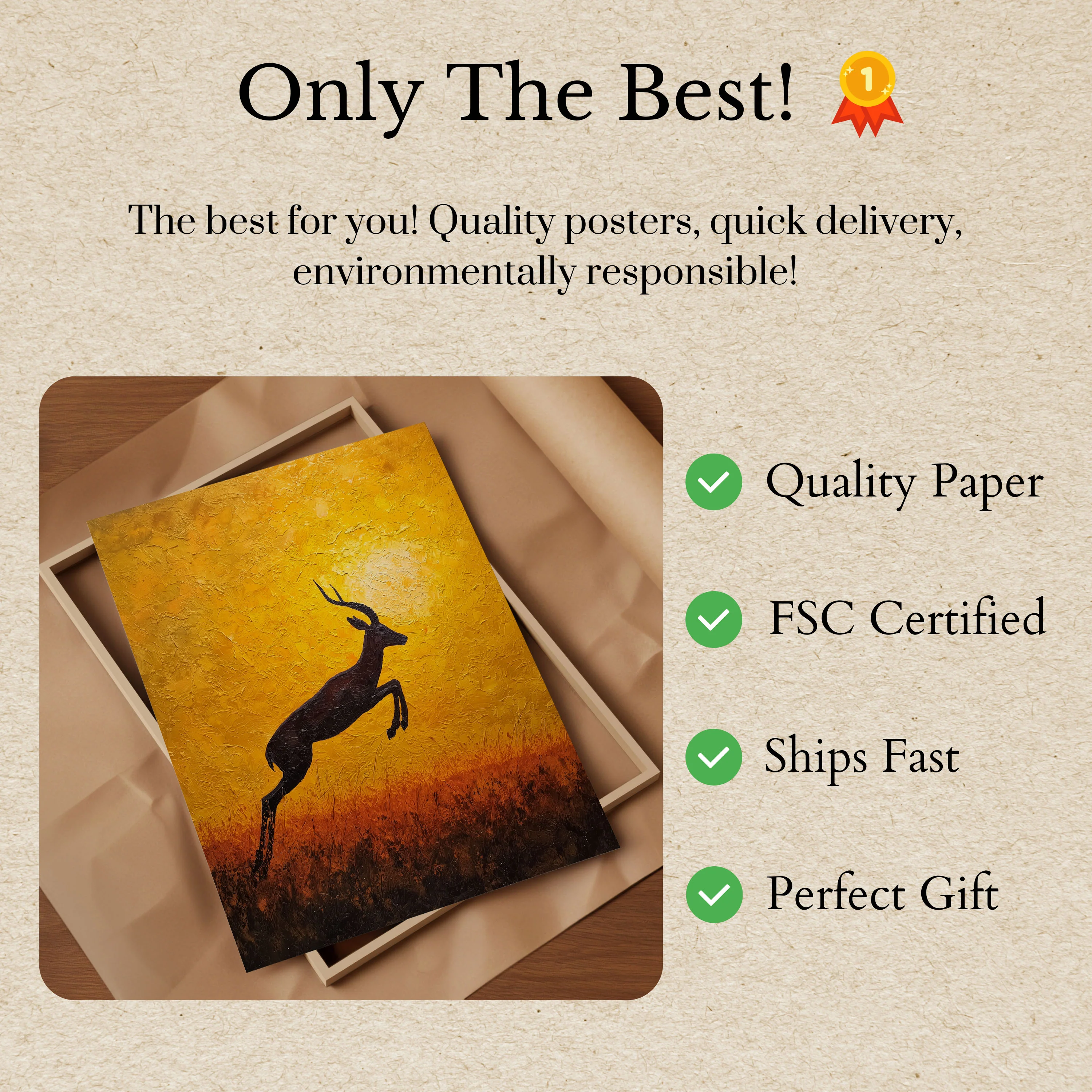 Leaping Antelope at Sunset Poster - Image 3