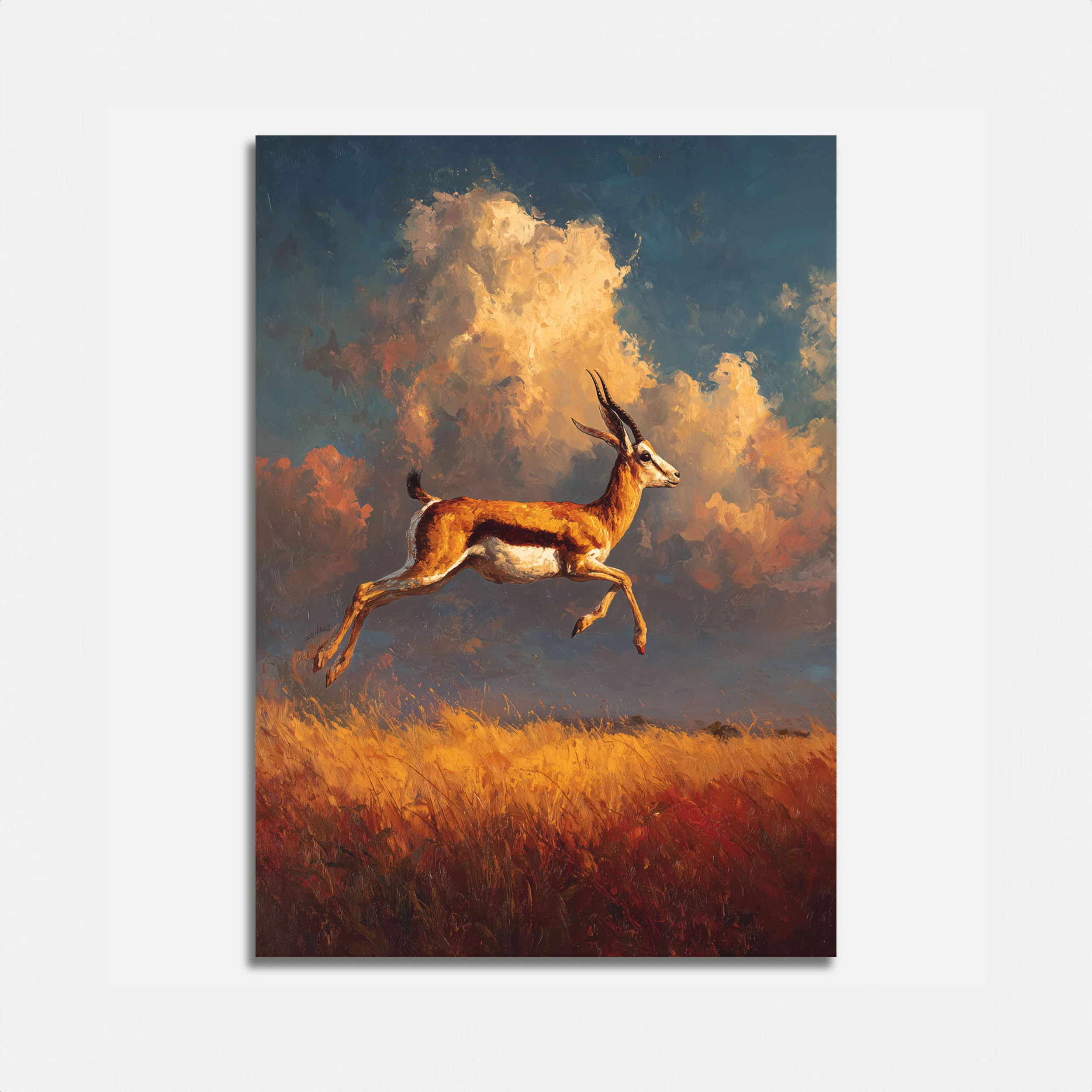 Leaping Antelope at Sunset Poster
