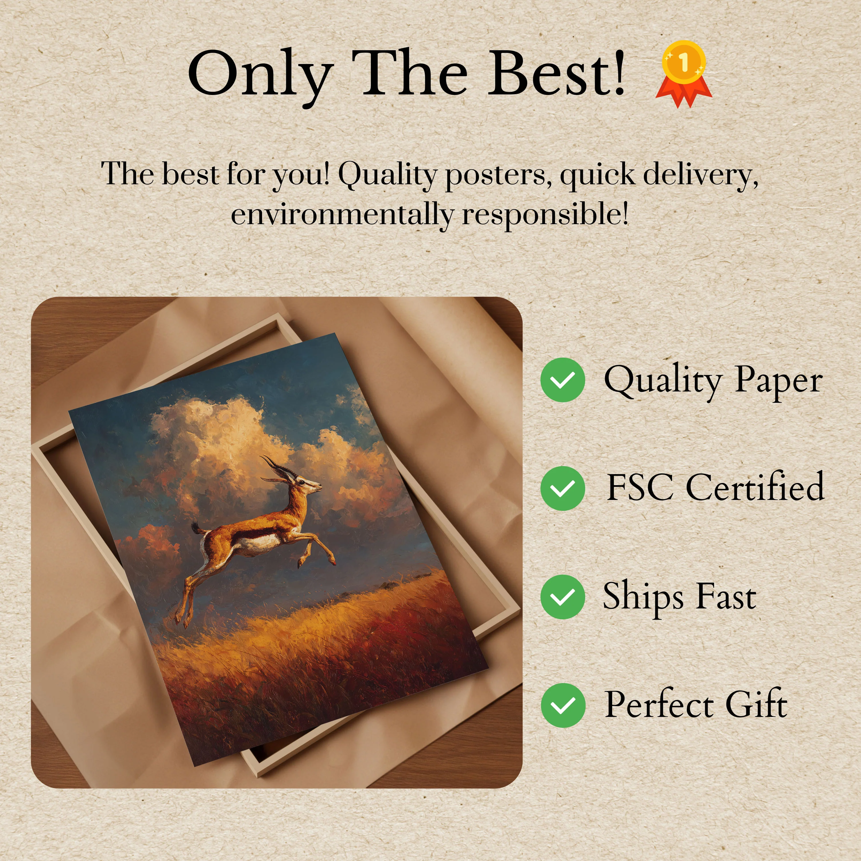 Leaping Antelope at Sunset Poster - Image 3