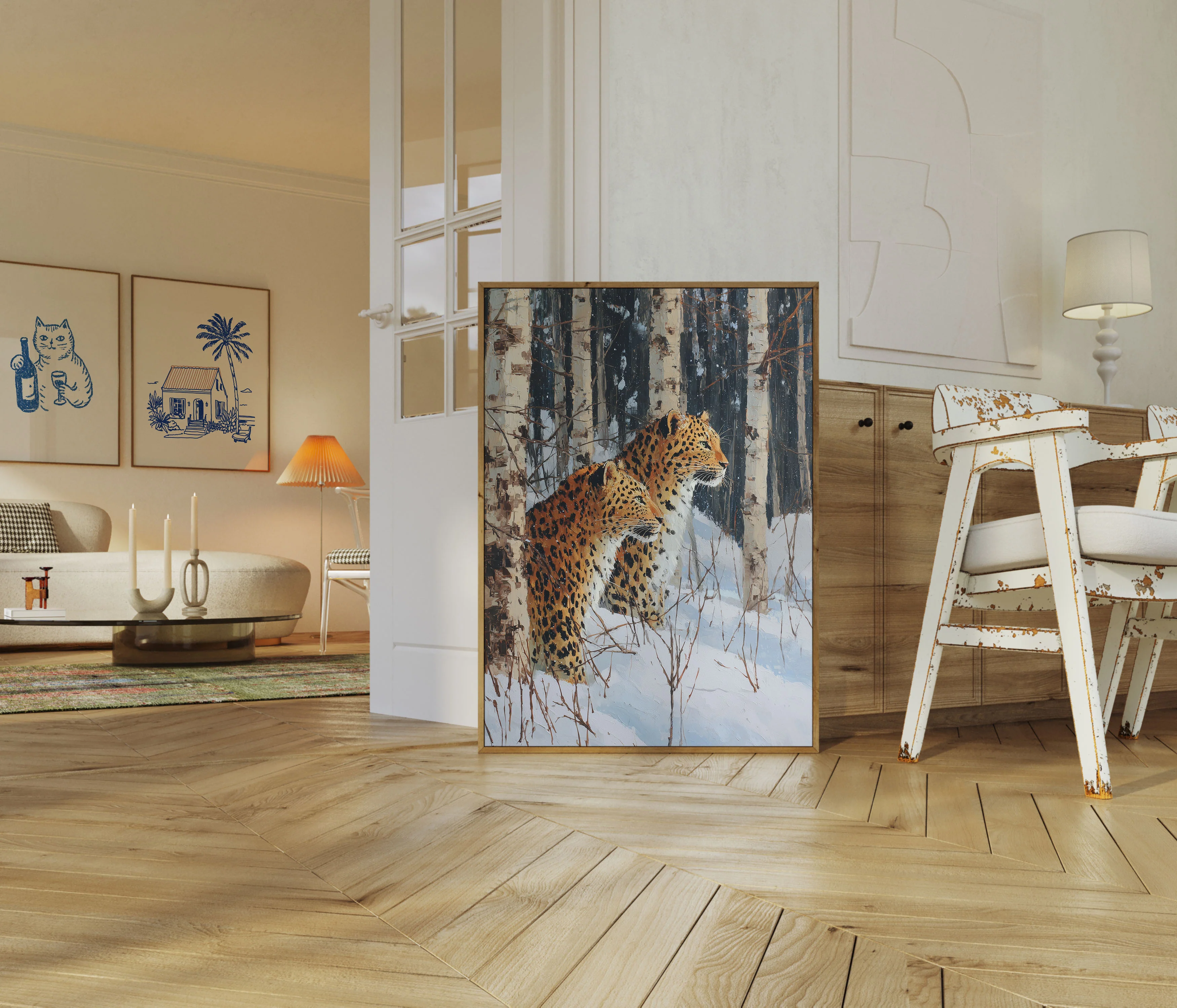 Leopards in Winter Forest Poster - Image 5
