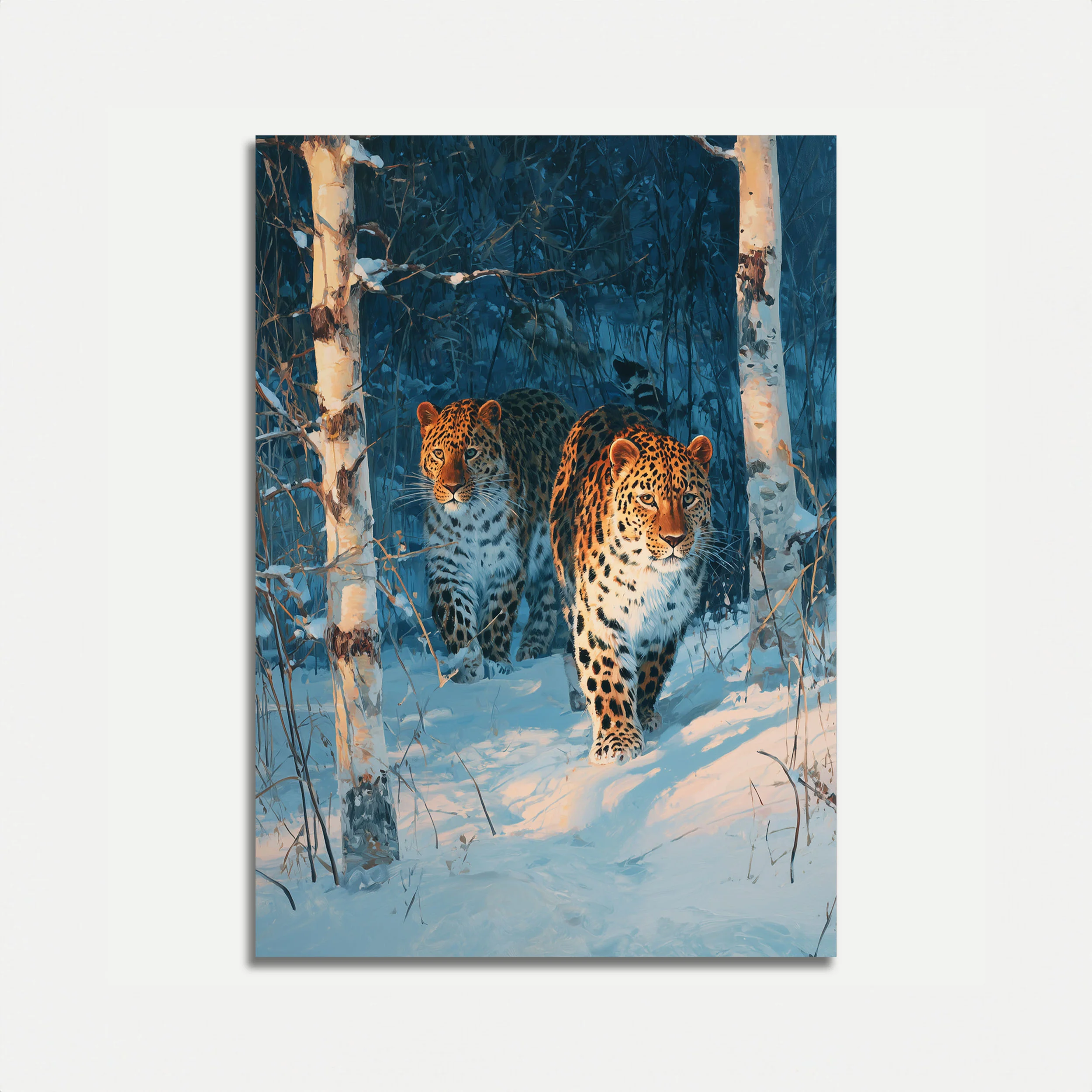 Leopards in Winter Forest Poster