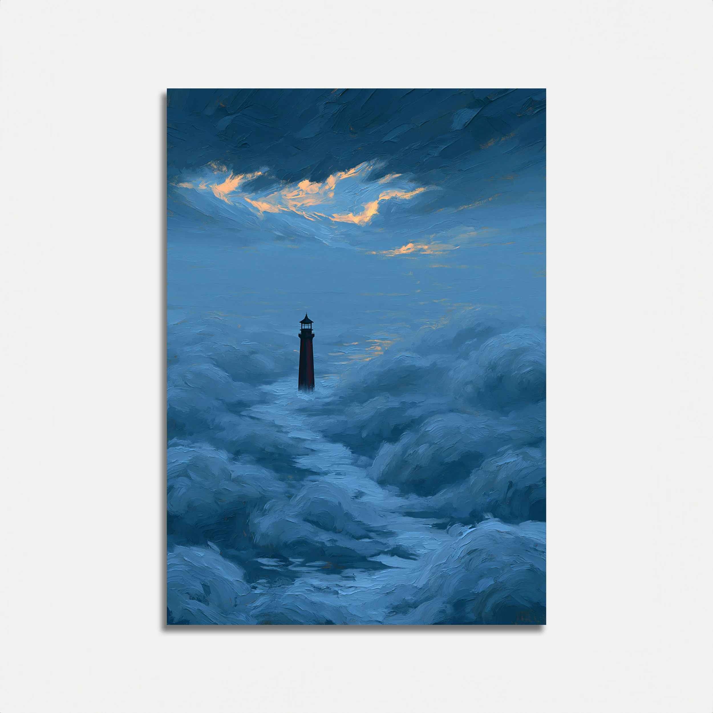 Lighthouse in Stormy Seas Poster