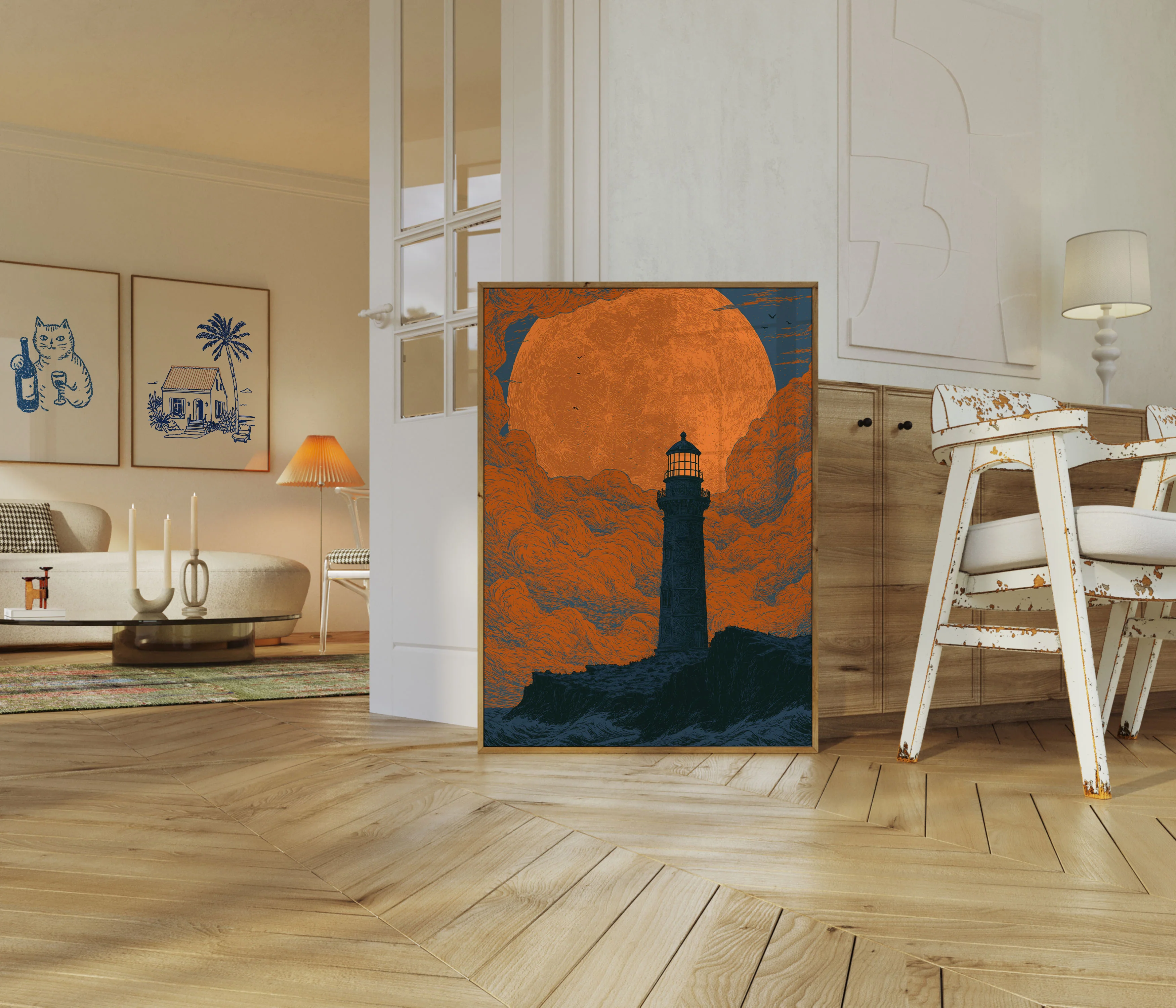 Lighthouse Under the Harvest Moon Poster - Image 5