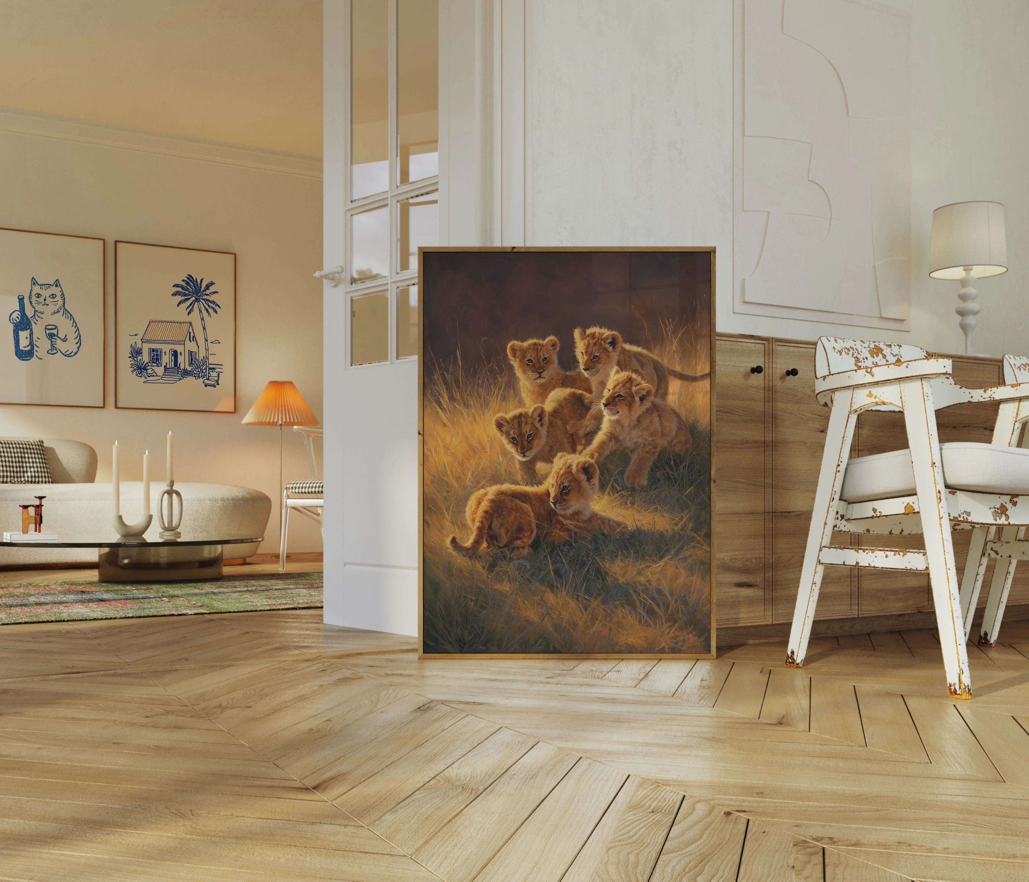 Lion Cubs in Golden Grassland Poster - Image 5