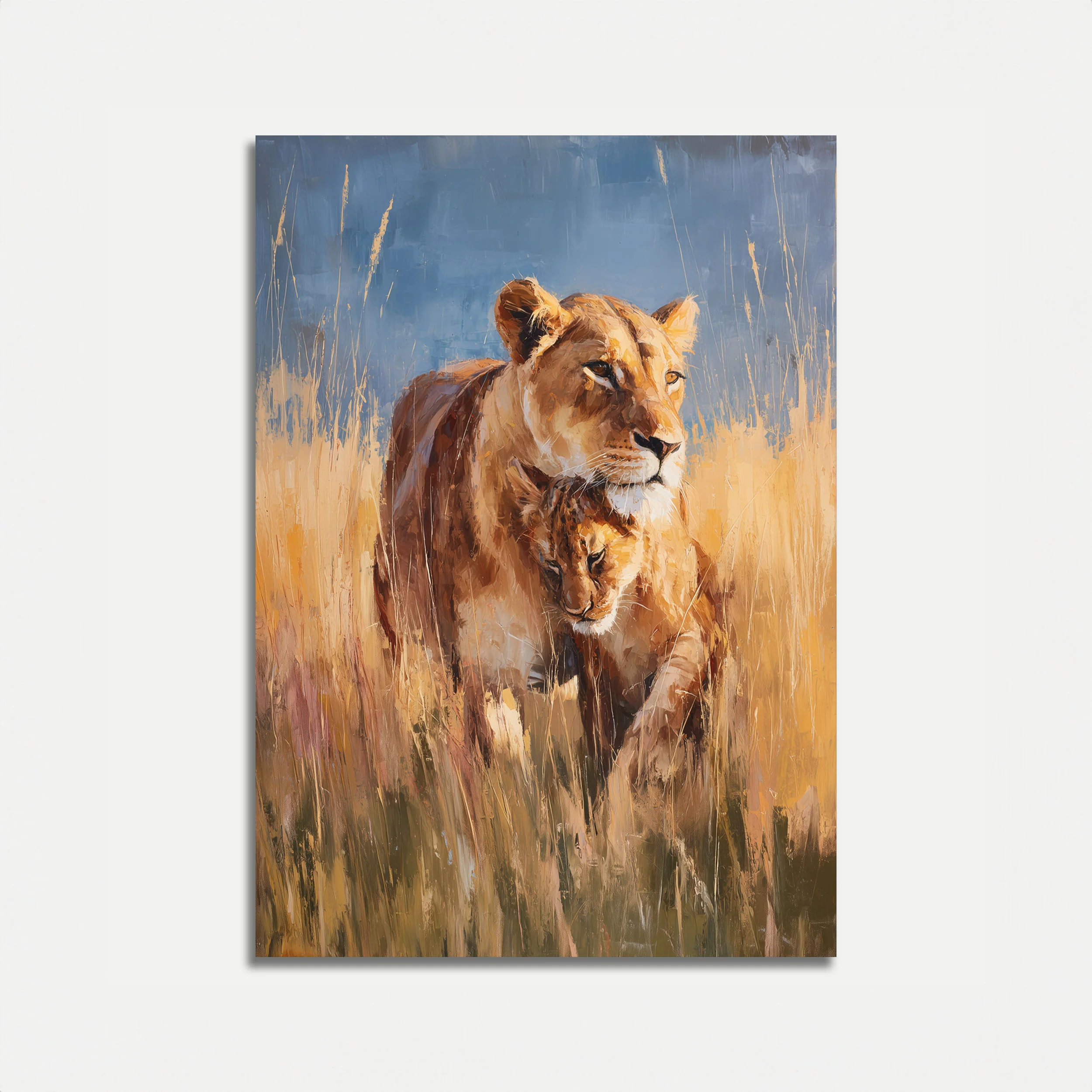 Lioness in Golden Grassland Poster
