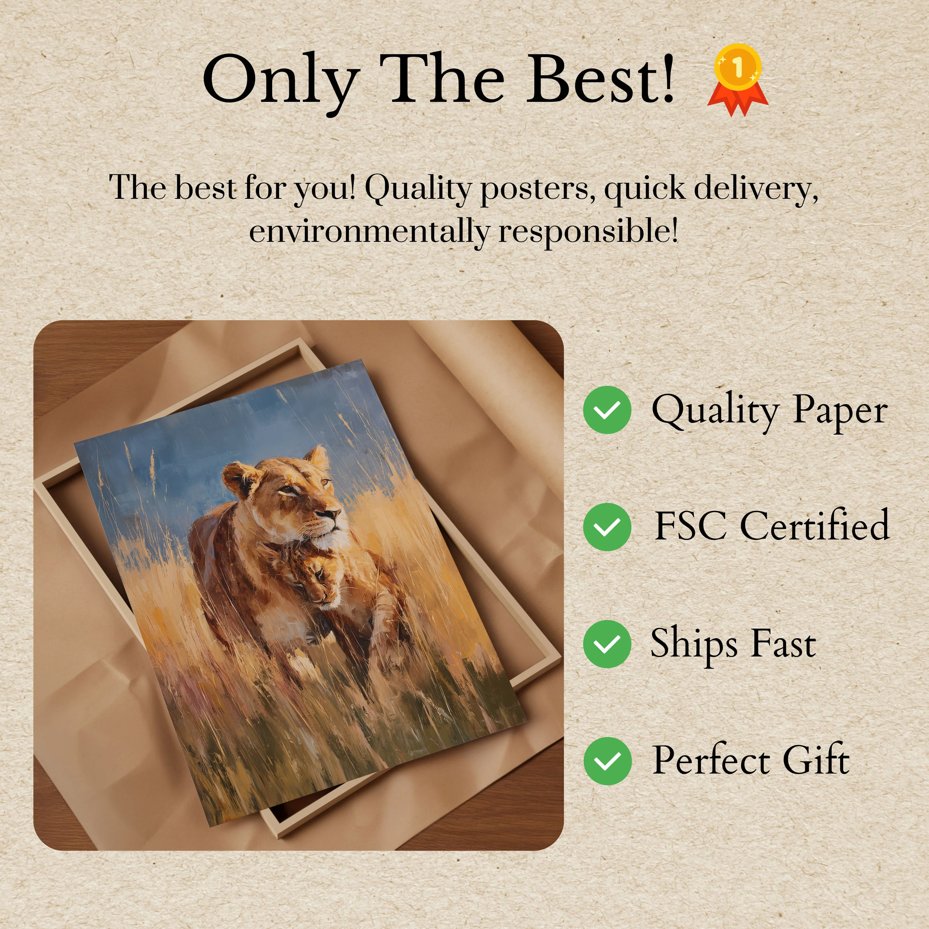 Lioness in Golden Grassland Poster - Image 3