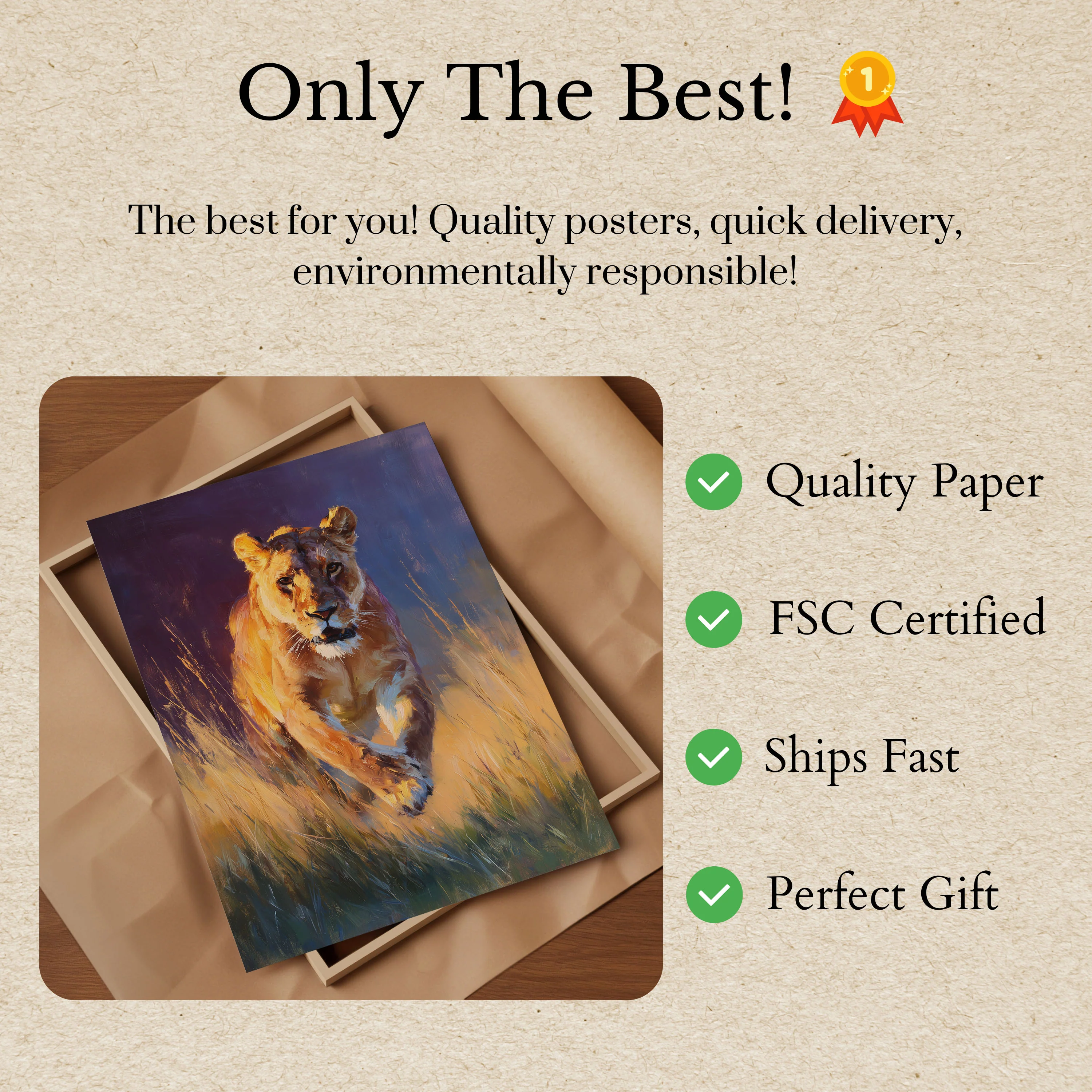 Lioness in Golden Grassland Poster - Image 3