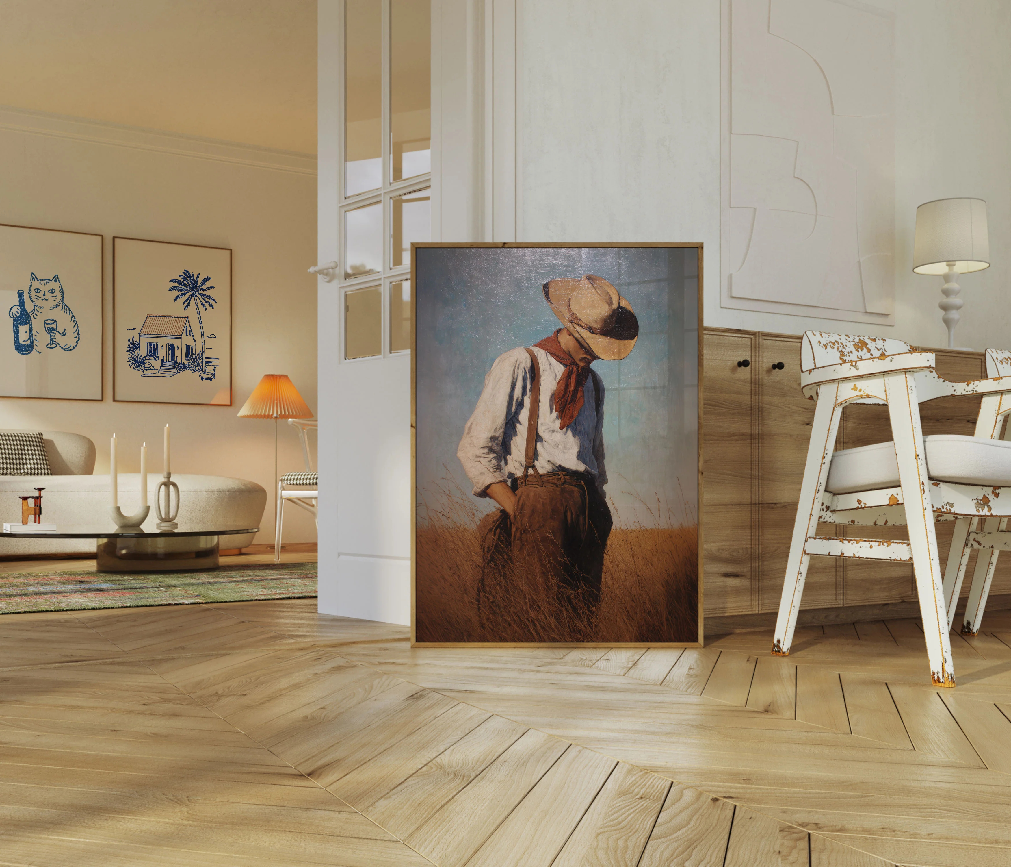 Lone Cowboy in Wheat Field Poster - Image 5