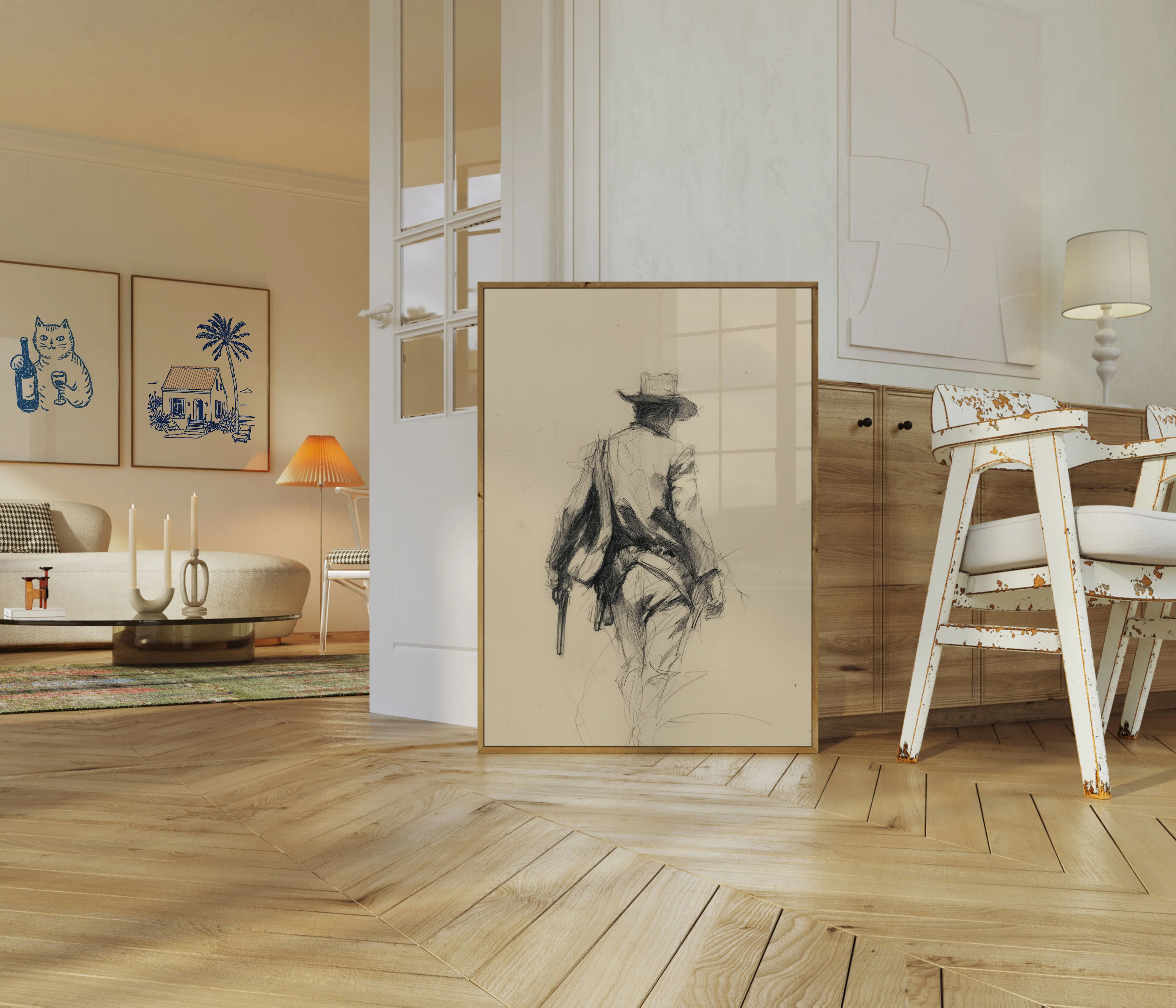 Lone Cowboy Sketch Poster - Image 5