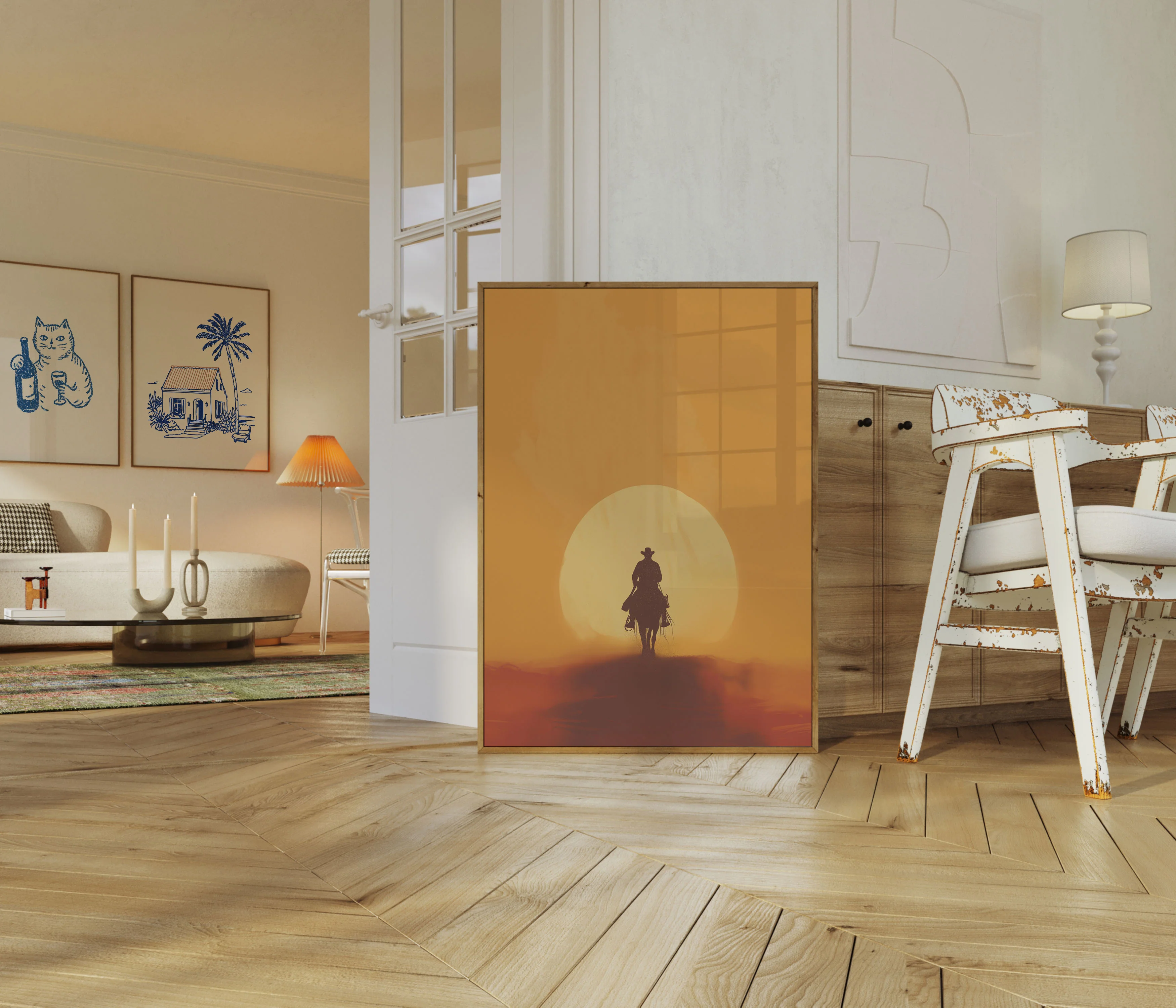 Lone Cowboy Sunset Poster - Image 5