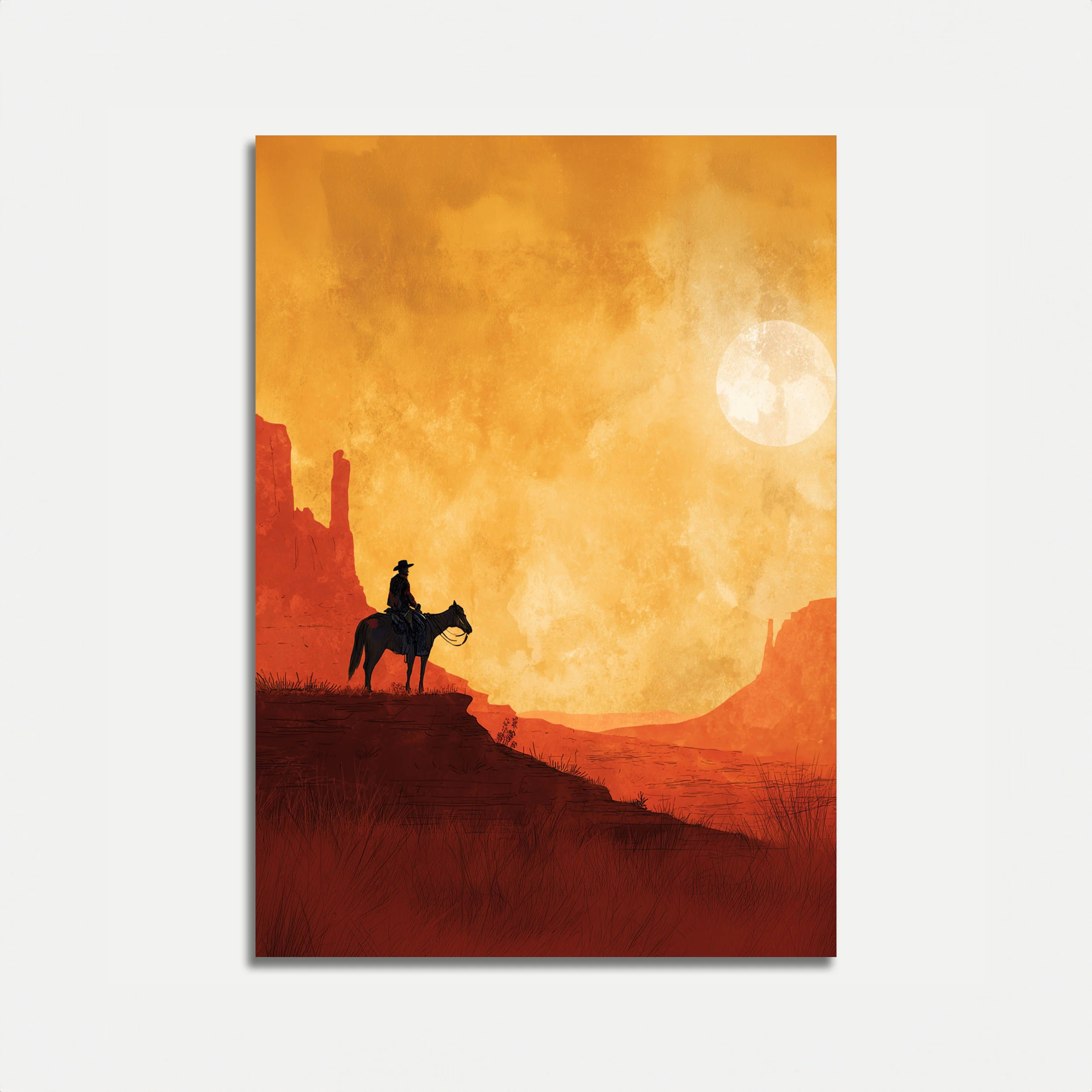 Lone Cowboy Sunset Poster